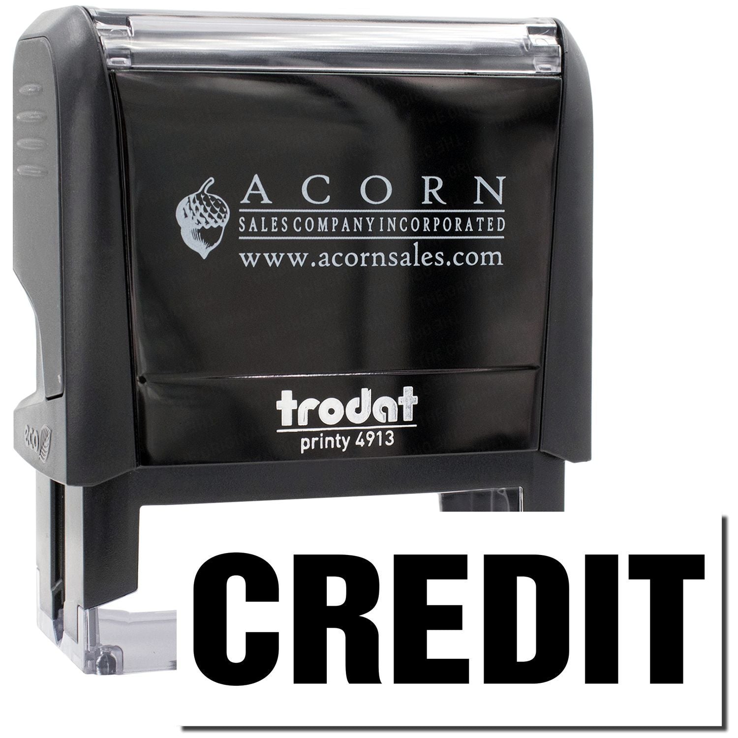 Acorn Sales Incorporated custom Printy 4913 stamp with credit text for office business invoicing, payment verification, and records.