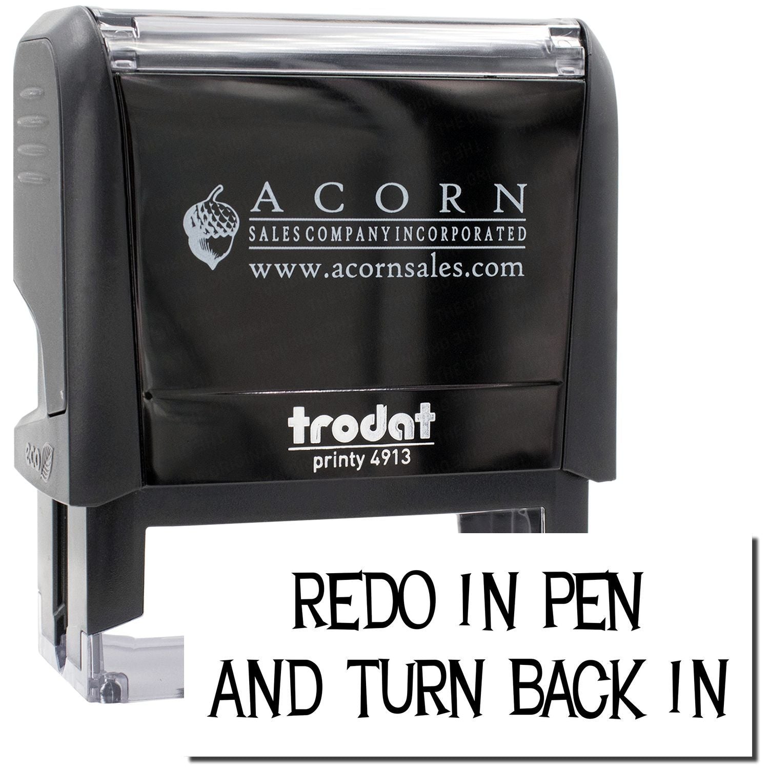 Acorn Sales red ink stamp reading REDO IN PEN AND TURN BACK IN for grading corrections.