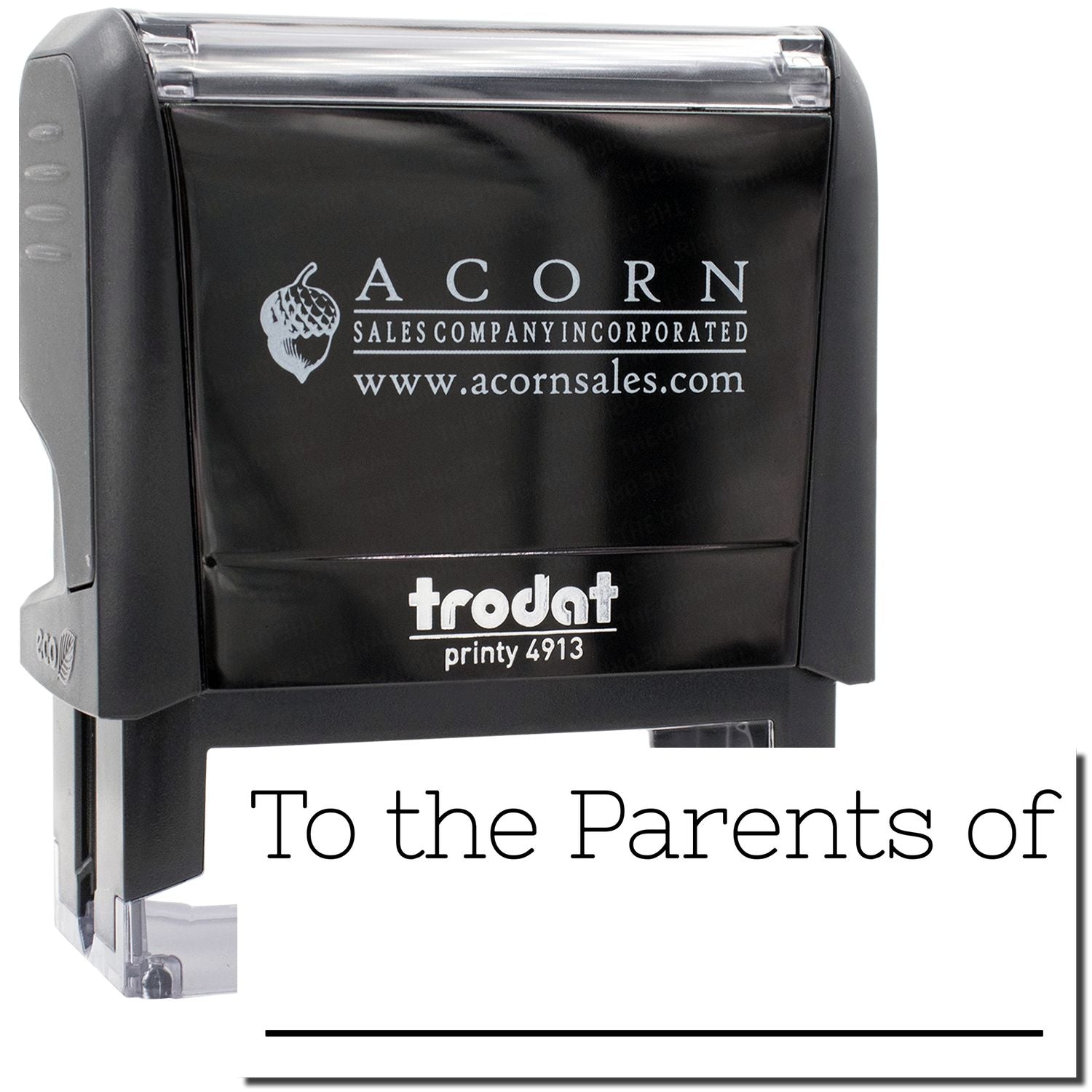 Acorn Sales Company Incorporated branding on Trodat Printy 4913 self-inking stamp for business identification and marketing.