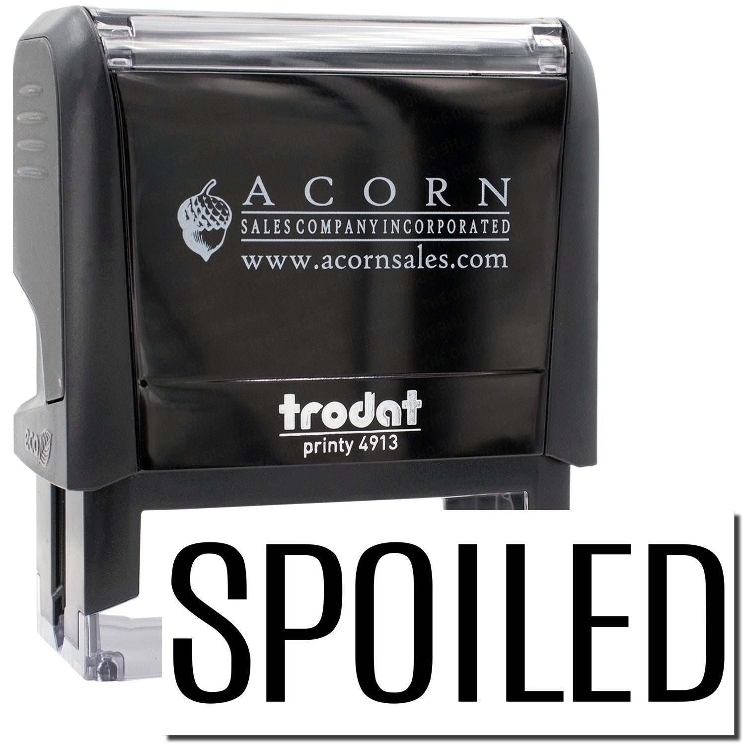 Acorn Sales Printy 4913 self-inking stamp showing SPOILED text for quality control and inventory labeling.