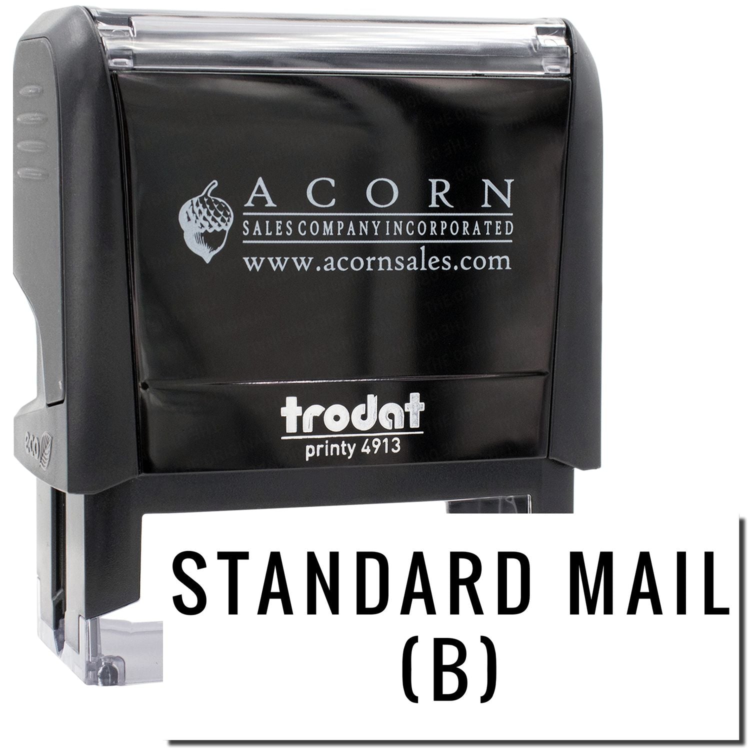 Acorn Sales Trodat Printy 4913 self-inking stamp for Standard Mail (CB) branding on black stamp body