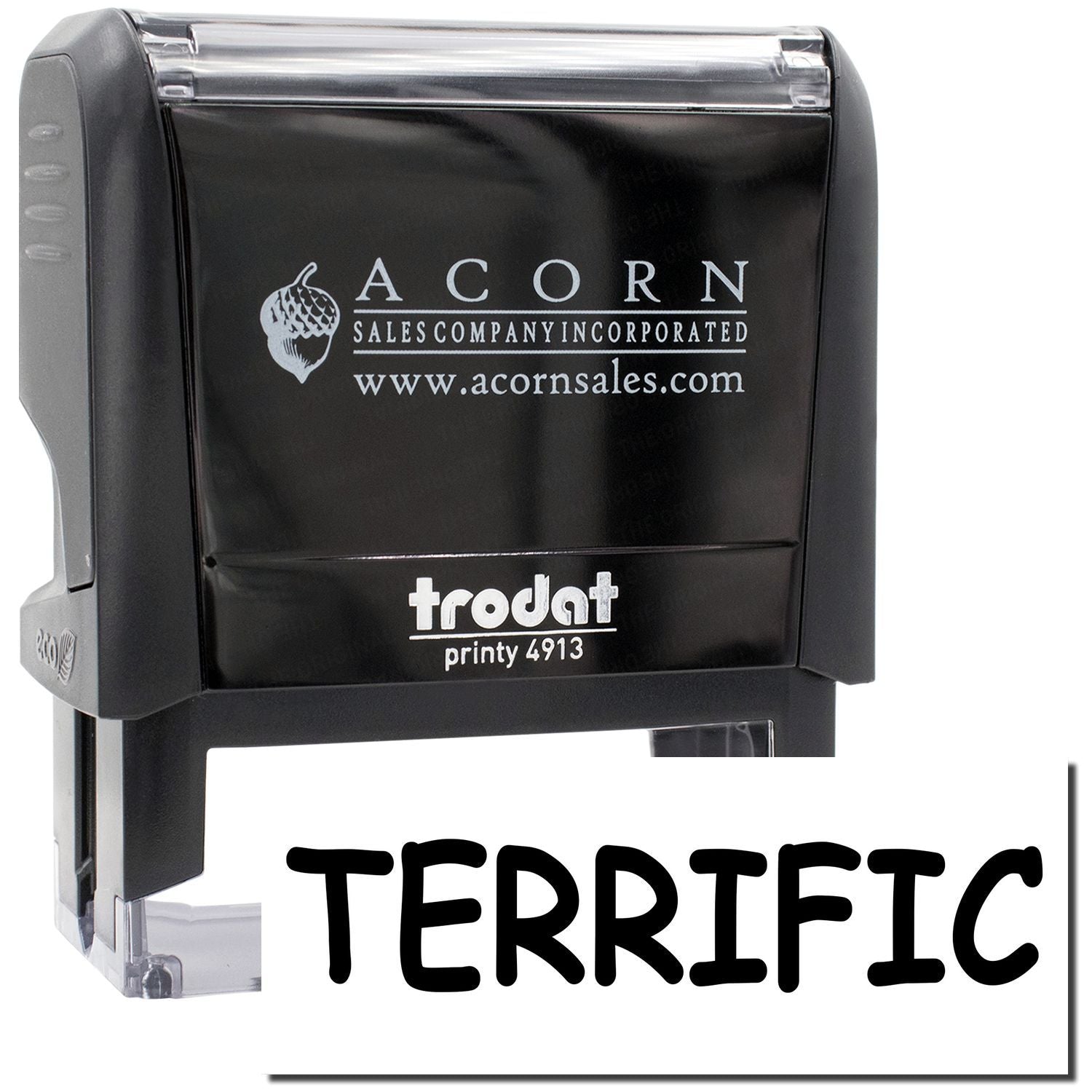 Acorn Sales Printy 4913 self-inking stamp labeled TERRIFIC for quick document approval marking