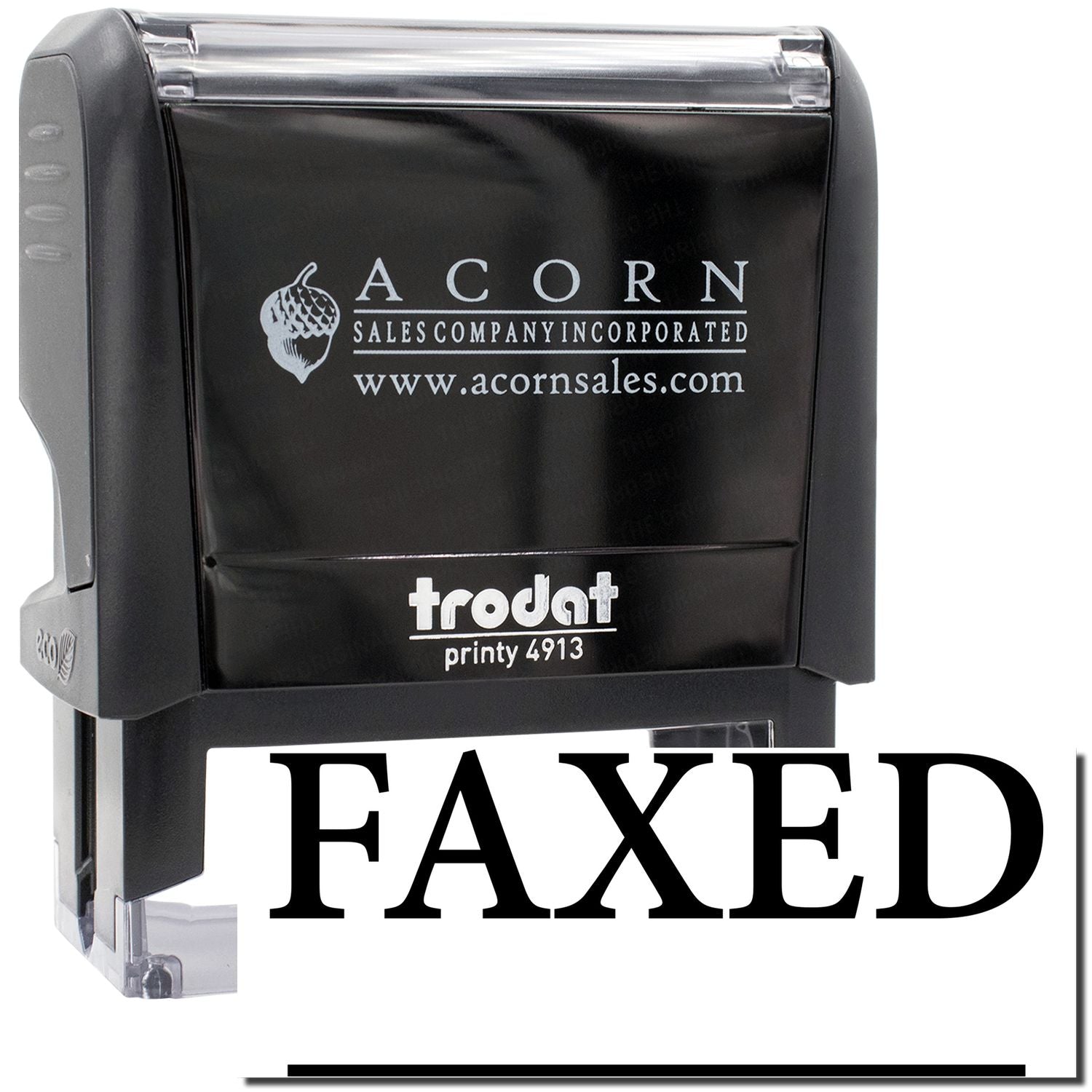 Acorn Sales branded Trodat Printy 4913 self-inking stamp with company logo and website for custom imprinting