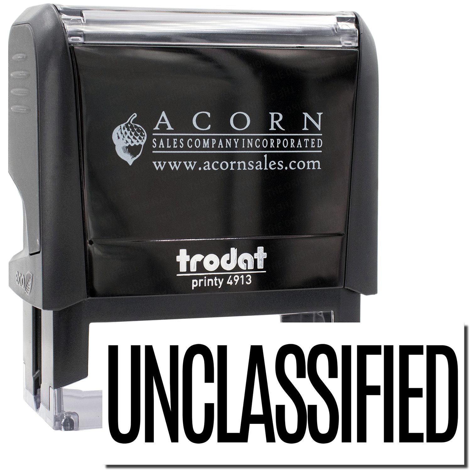 Acorn Sales Incorporated Unclassified stamp on print device, displaying acornsales.com logo for official document labeling purposes.