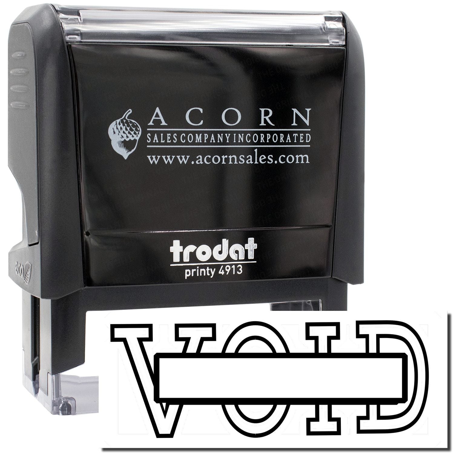 Acorn Sales Incorporated Printy 4913 self-inking stamp used for quick, professional logo and website imprinting for shipping and documents.