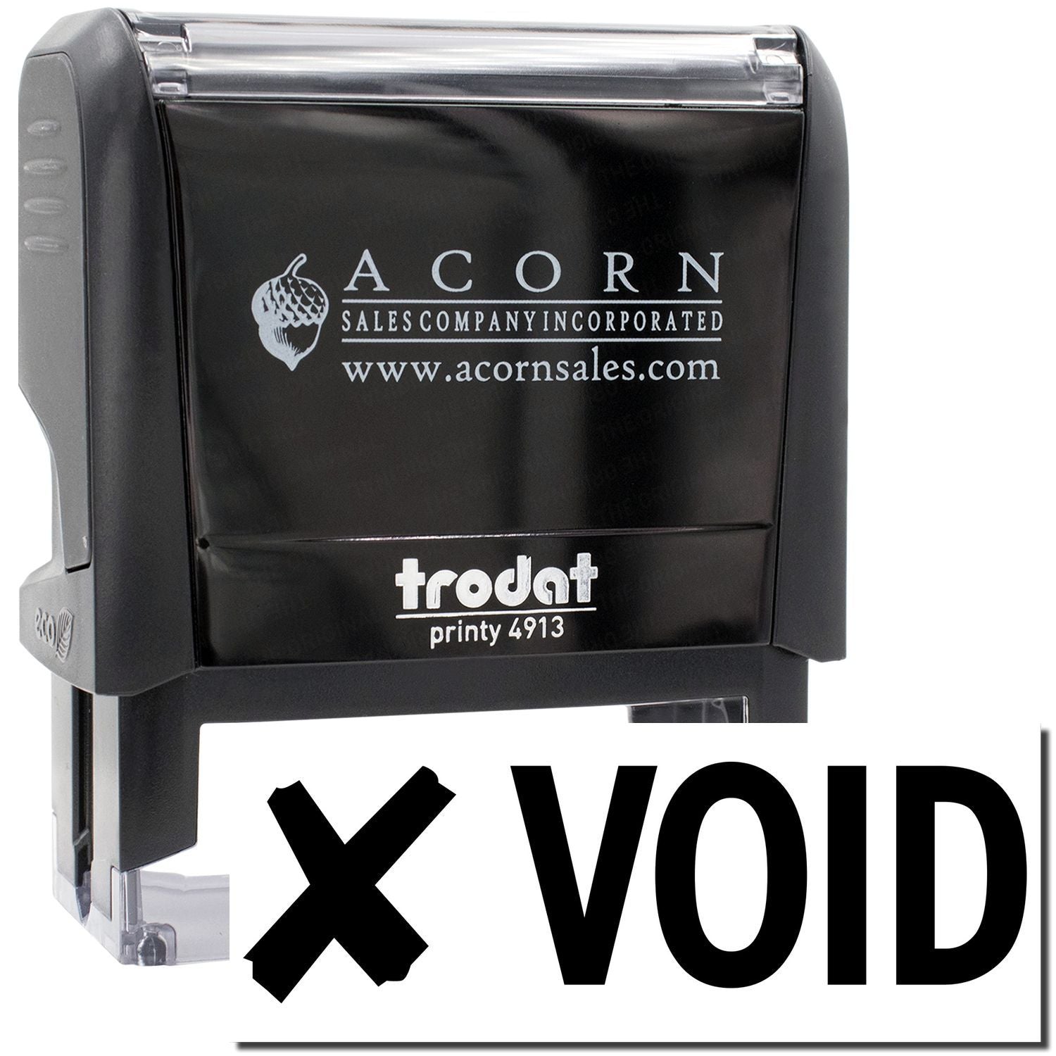 Trodat Printy 4913 Acorn Sales VOID stamp with Acorn logo and acornsales.com branding on the ink pad.