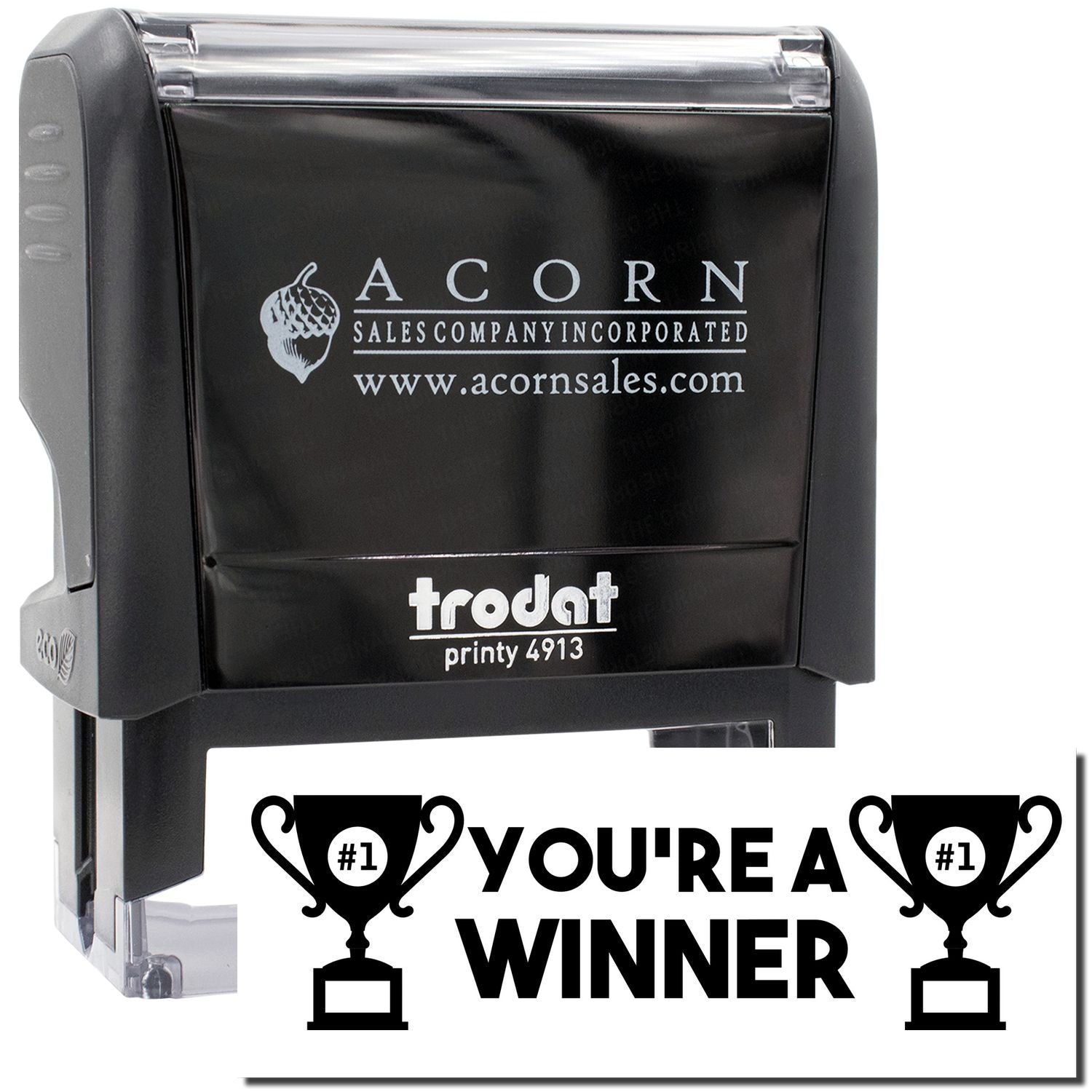 AcornSales.com branded Printy 4913 stamp with Youre a #1 Winner message for Acorn Sales Company marketing promotions and award labeling.