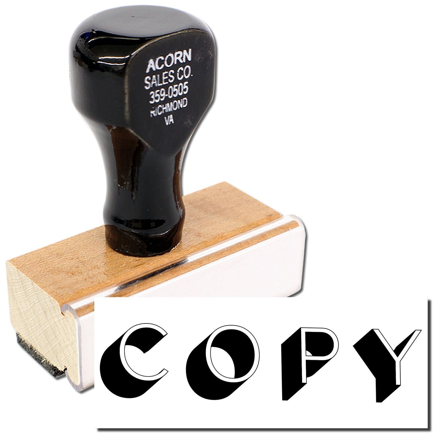 Vintage Acorn Sales Co. rubber stamp on wooden block, Richmond VA phone 359-0505, copy marking tool.