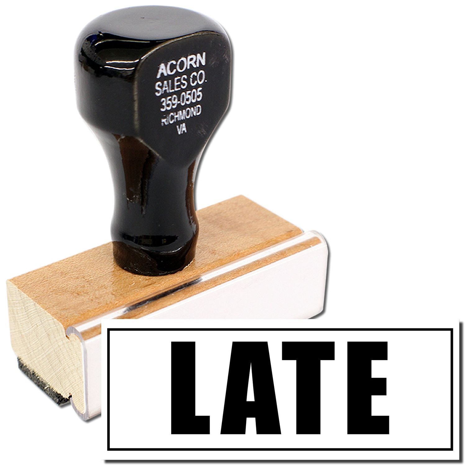 Acorn Sales Co. black golf club head on wooden block with 'LATE' branding, vintage sports equipment product image for sale online