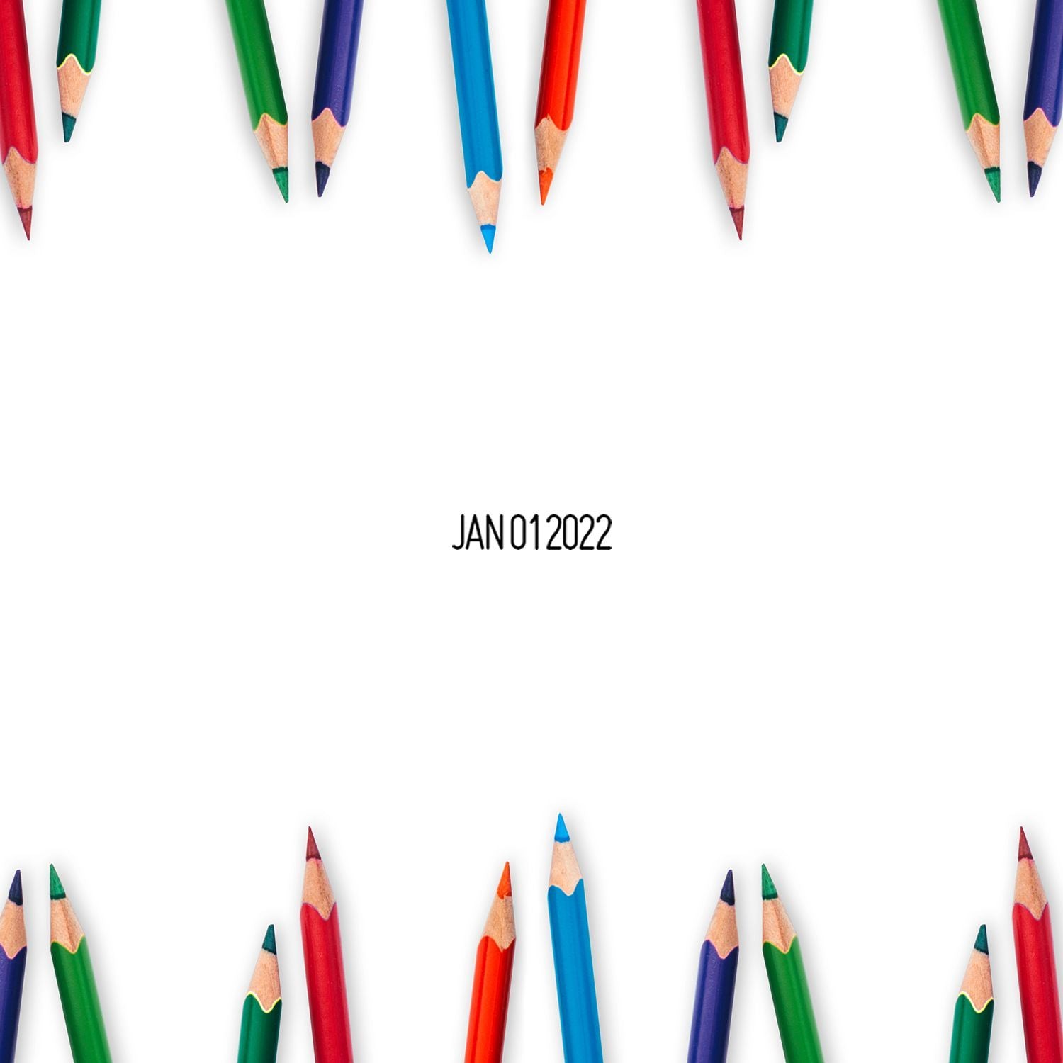 Colorful colored pencil border on white background with date stamp JAN012022 in the center.
