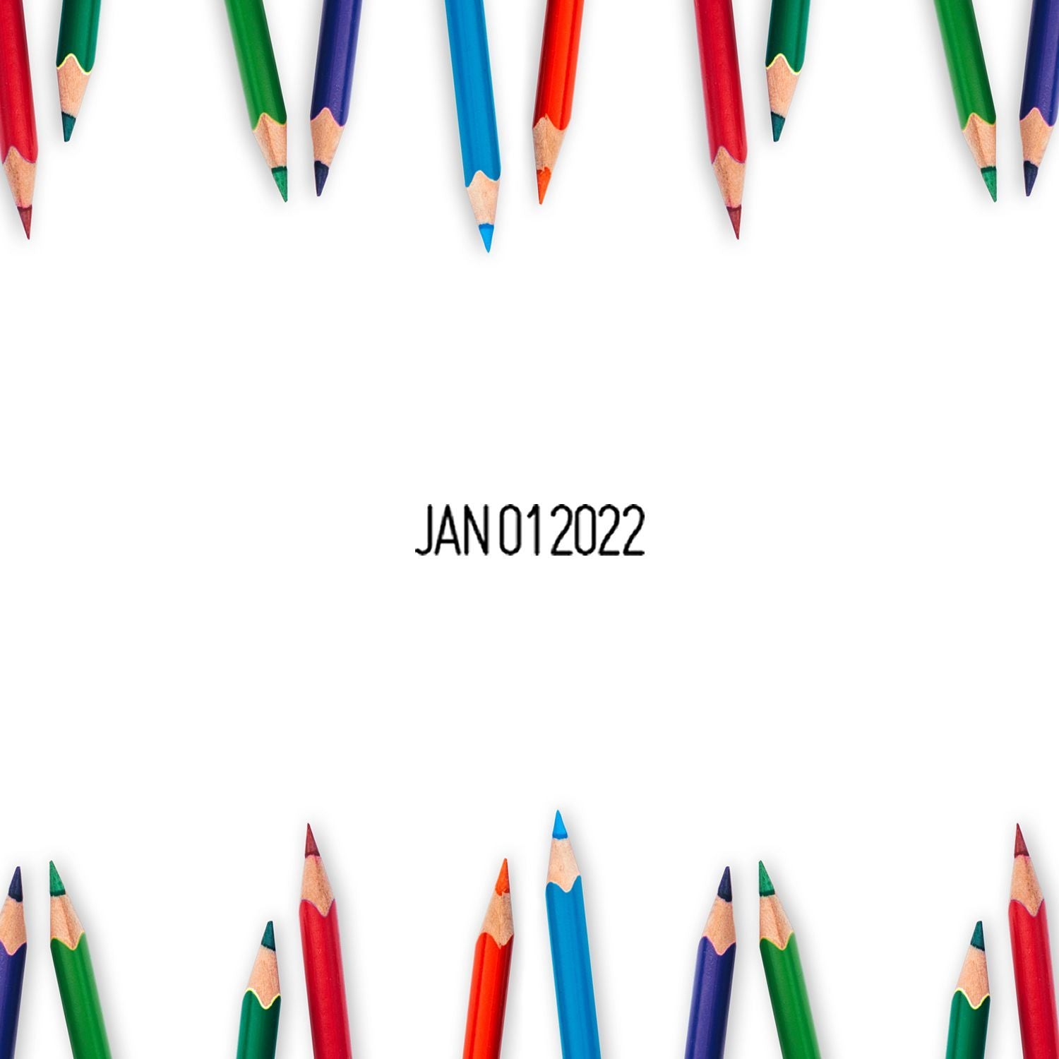 Colorful pencil border on white background with JAN012022 date text in the center.