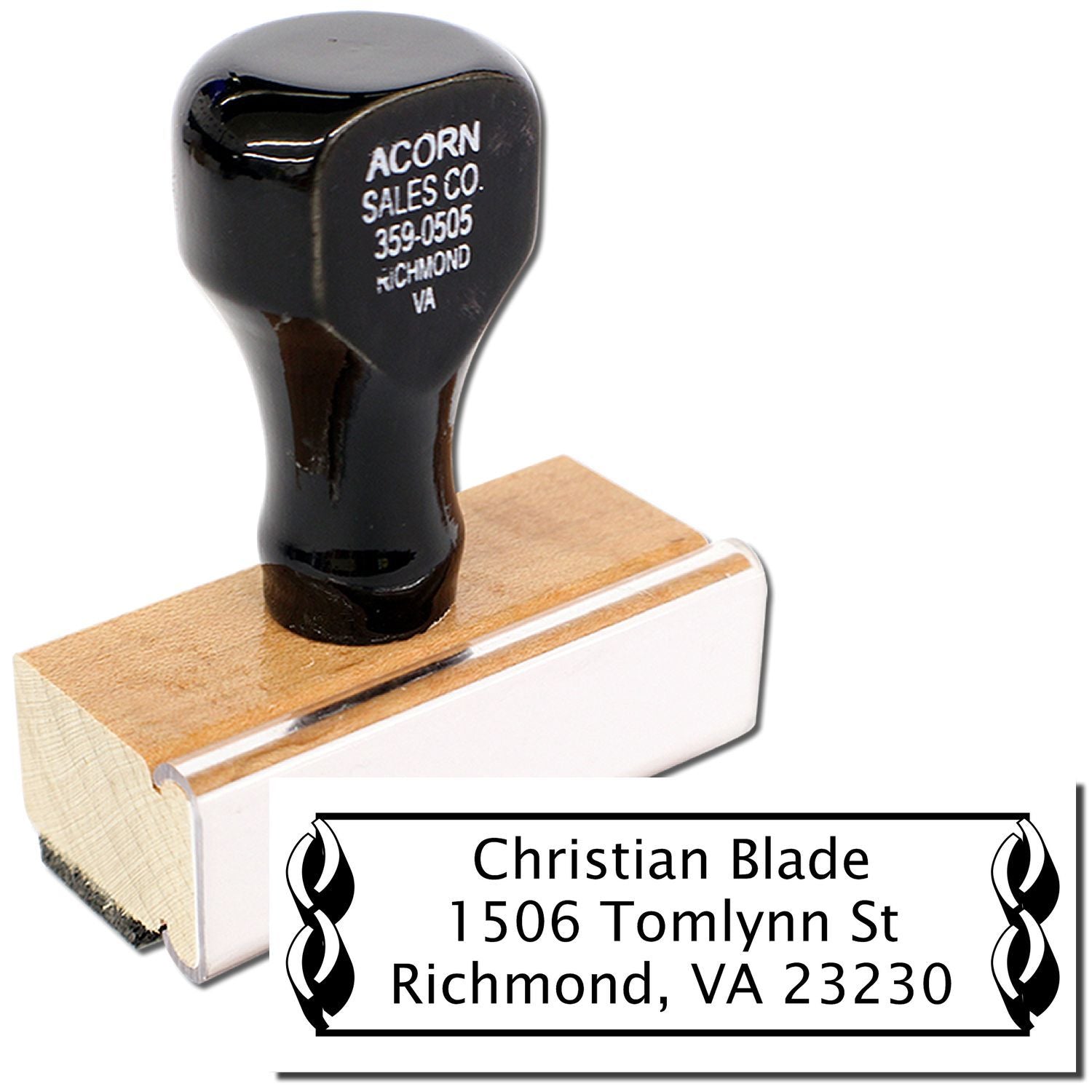 Custom return address rubber stamp for Christian Blade, Richmond VA, ideal for business mail, envelopes, and personalized stamping.