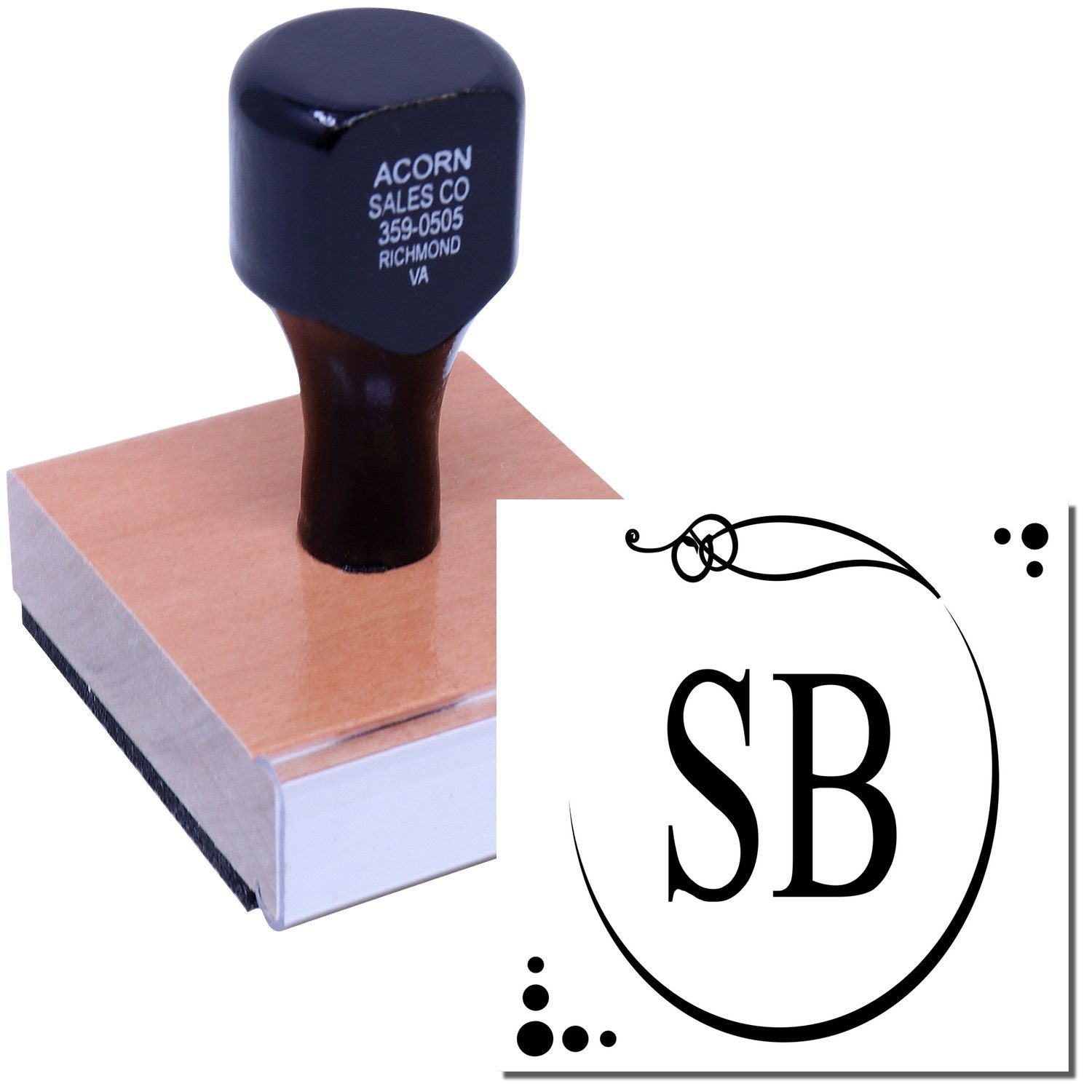 Custom rubber stamp with SB monogram and decorative border for business branding, stationery, or personal use.