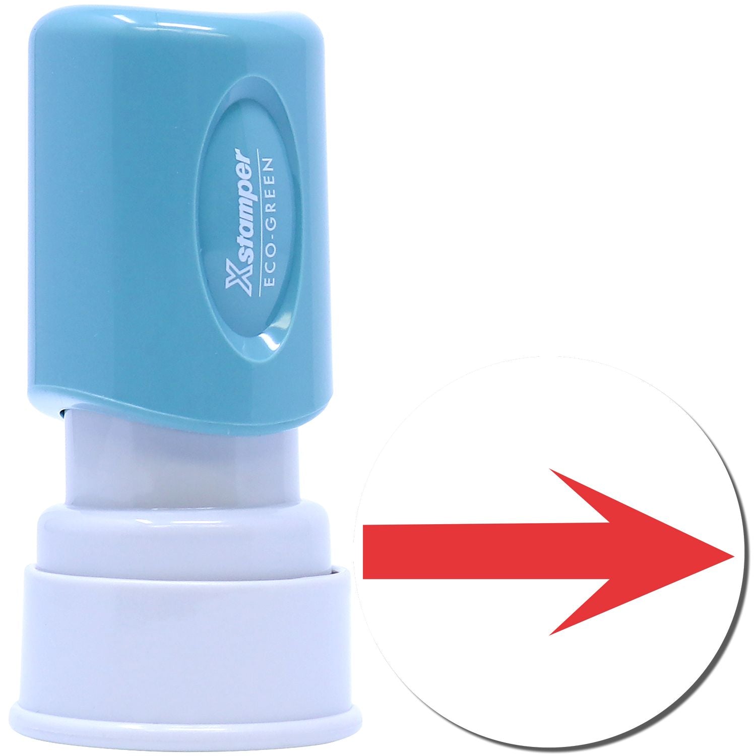 XtraLiner Eco-Green ink stamp dispenser with red arrow graphic indicating right-side application direction
