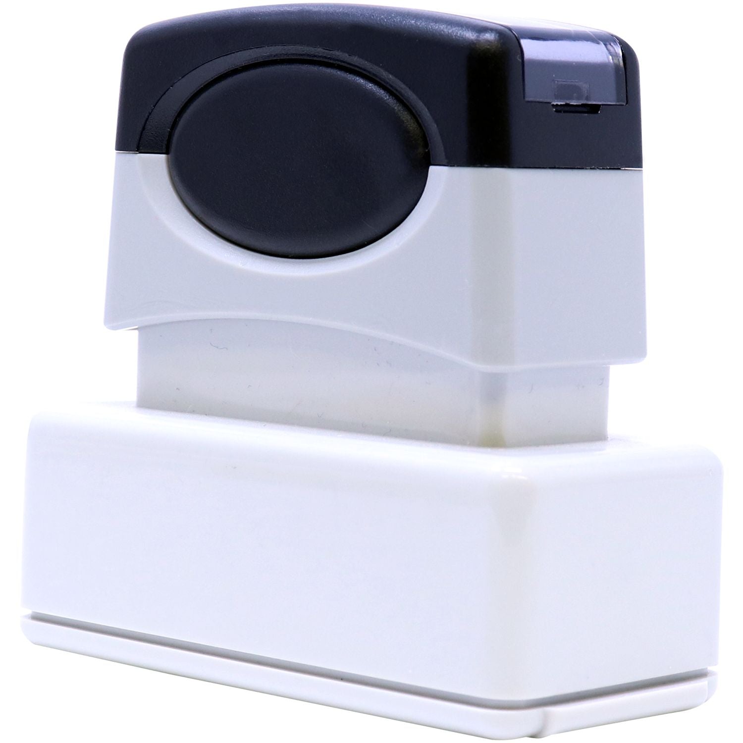 Compact battery-operated automatic air freshener dispenser with white body and black top, isolated on white background