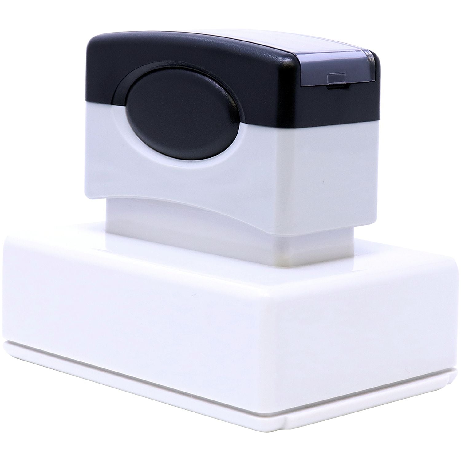 White and black automatic soap dispenser pump on a white background.