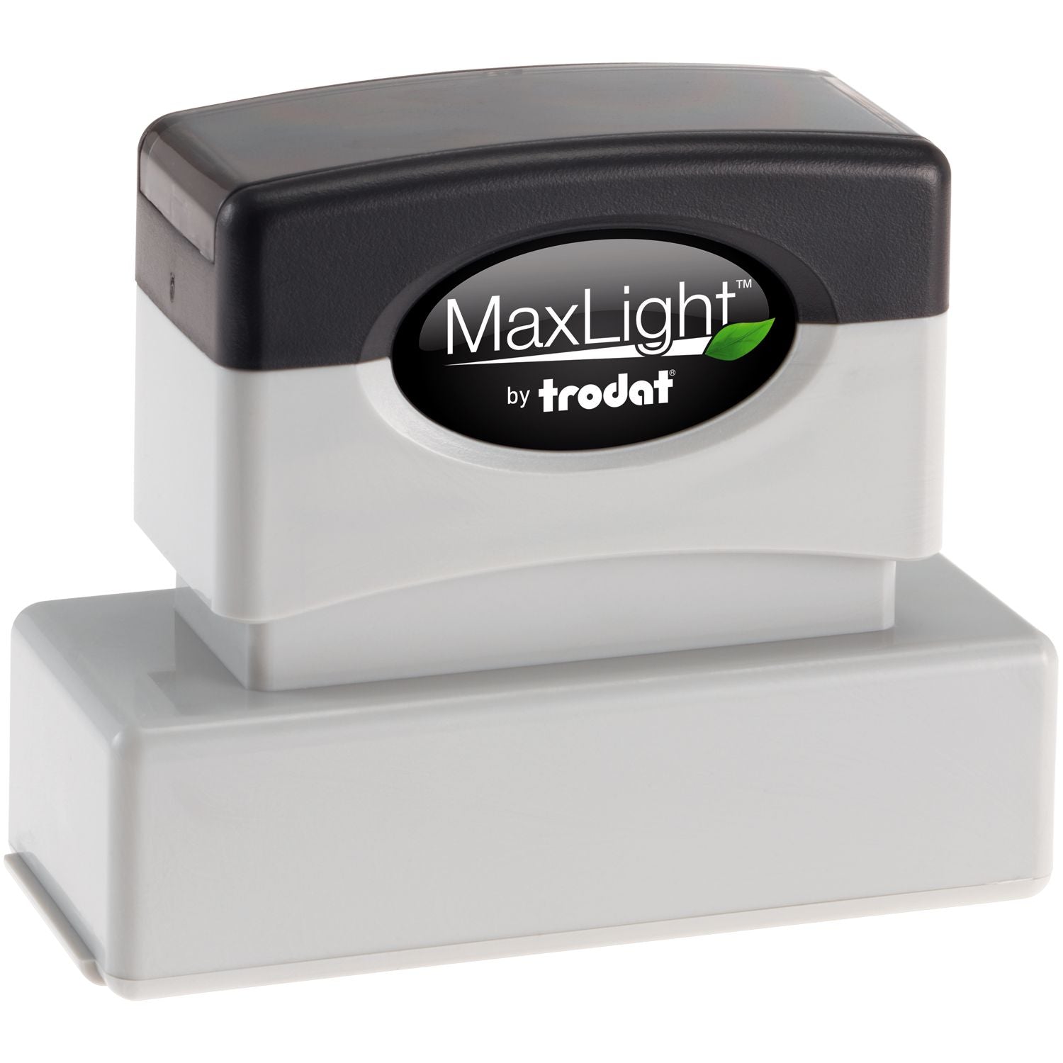 MaxLight by Trodat desktop self-inking stamp showing branding, for fast labeling and document marking.