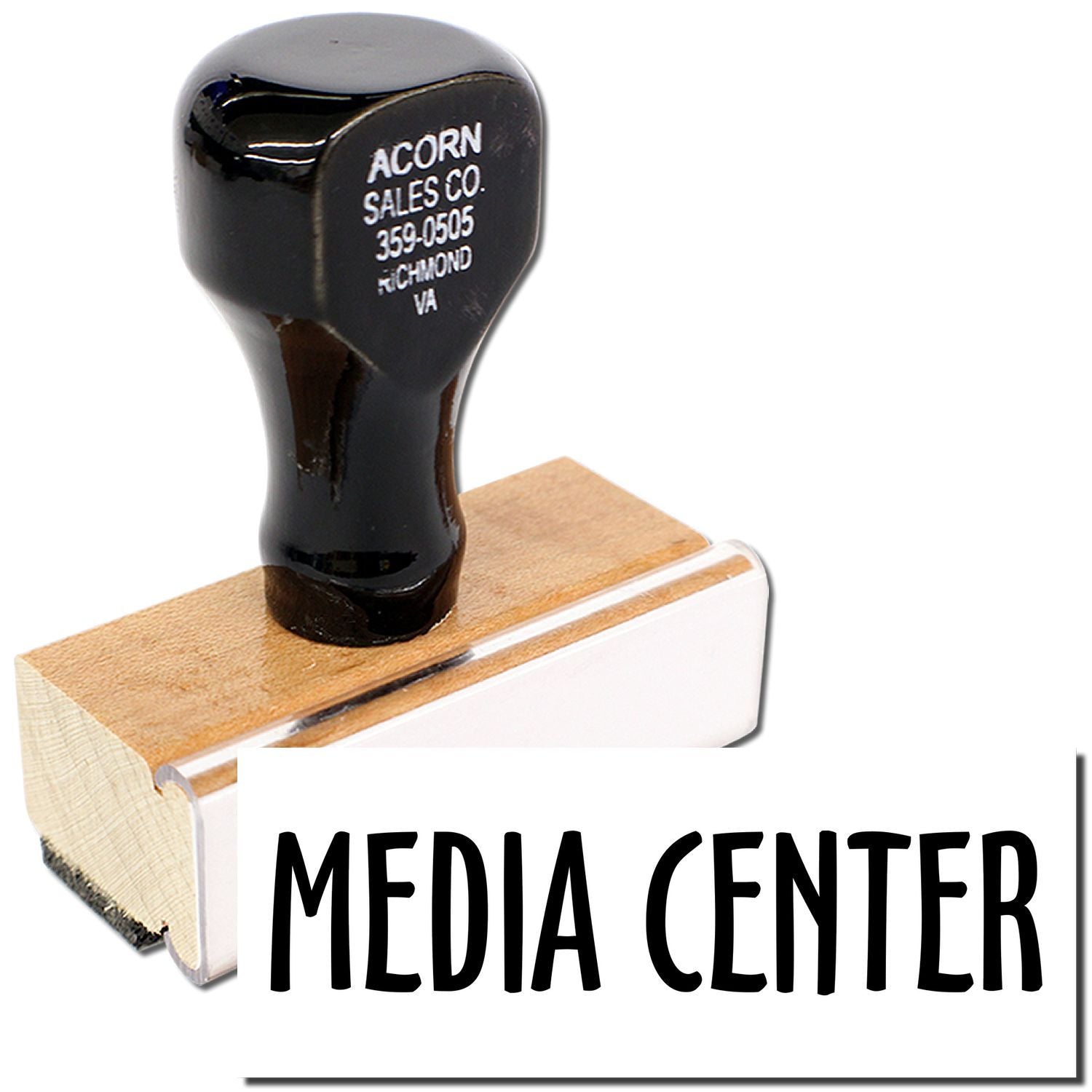 Acorn Sales Co. golf club head on wooden block for Media Center, branded driver head close-up.