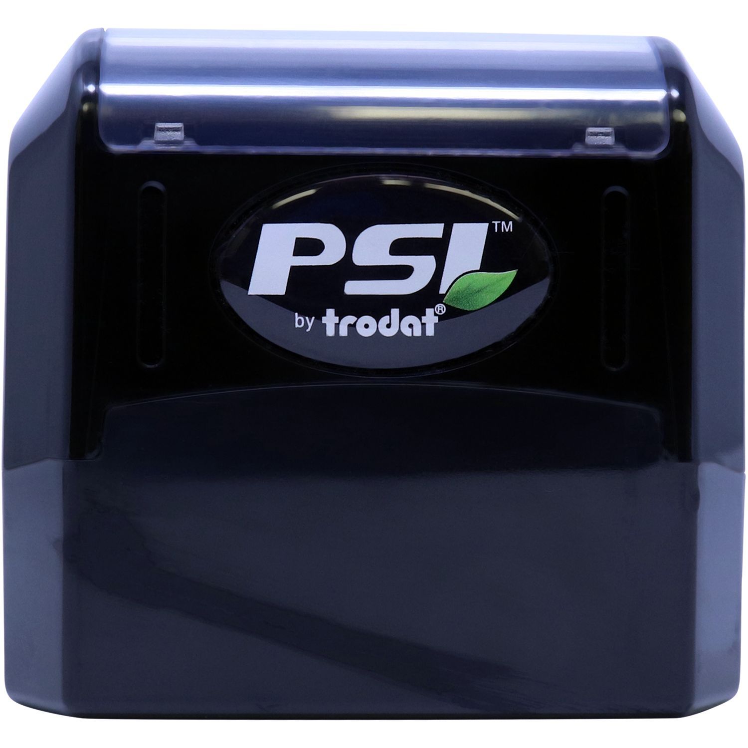 Trodat PSI self-inking stamp with PSI by Trodat logo, front view for fast document marking, dates, and signatures in office.