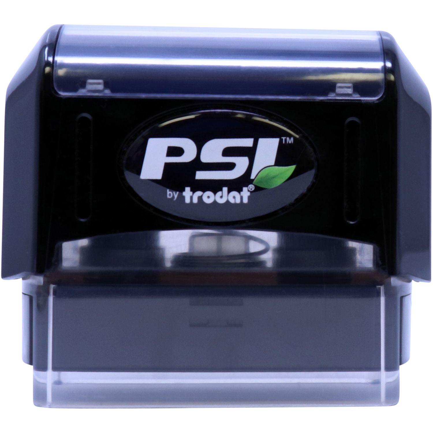 Close-up of the Trodat PSI self-inking stamp logo, used to imprint documents and office paperwork.