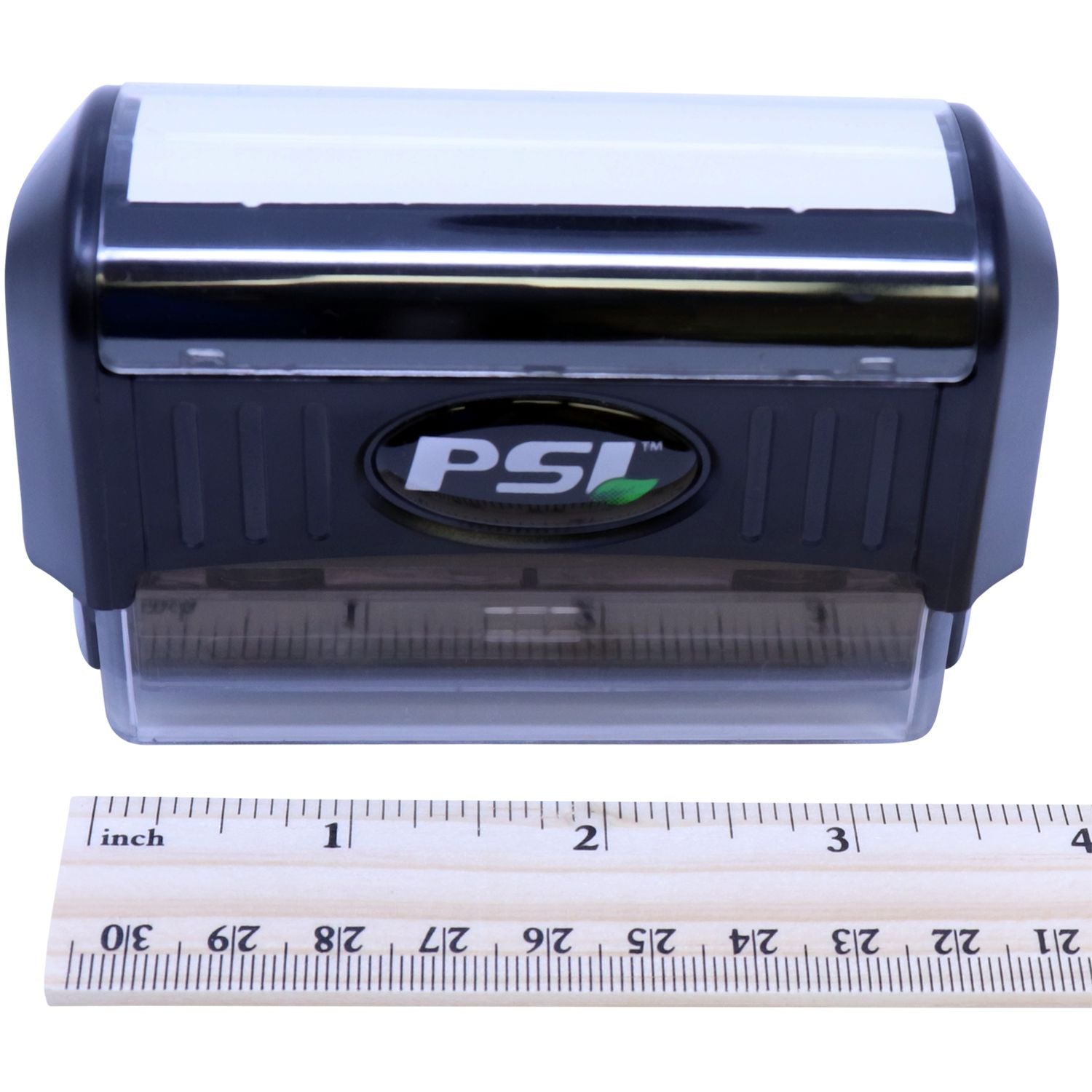 PS packaging tape dispenser shown with measurement ruler, highlighting compact size and dimensions for labeling and shipping tools