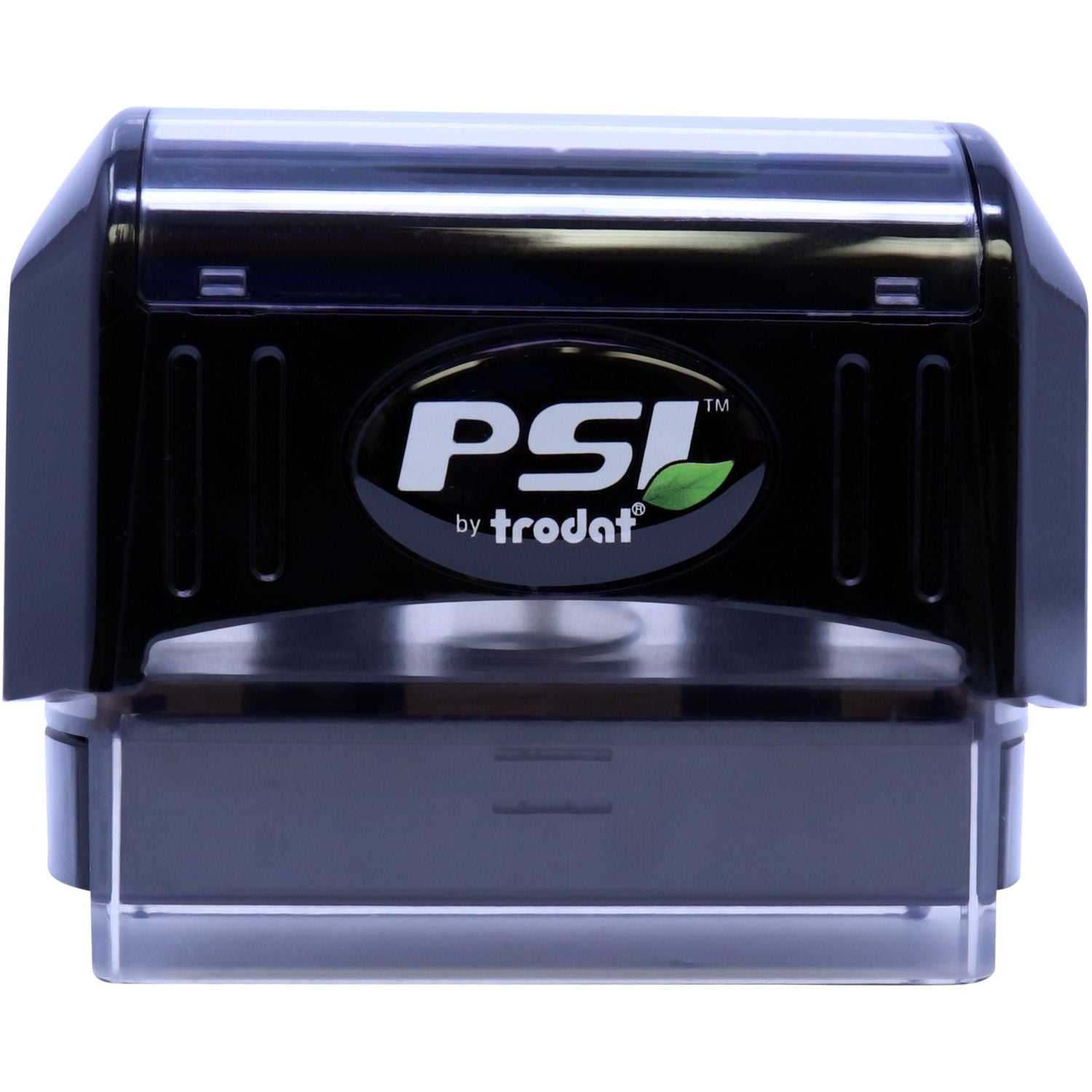 Trodat PSi self-inking stamp front view showing PSI logo, designed for fast, clean ink impressions on documents
