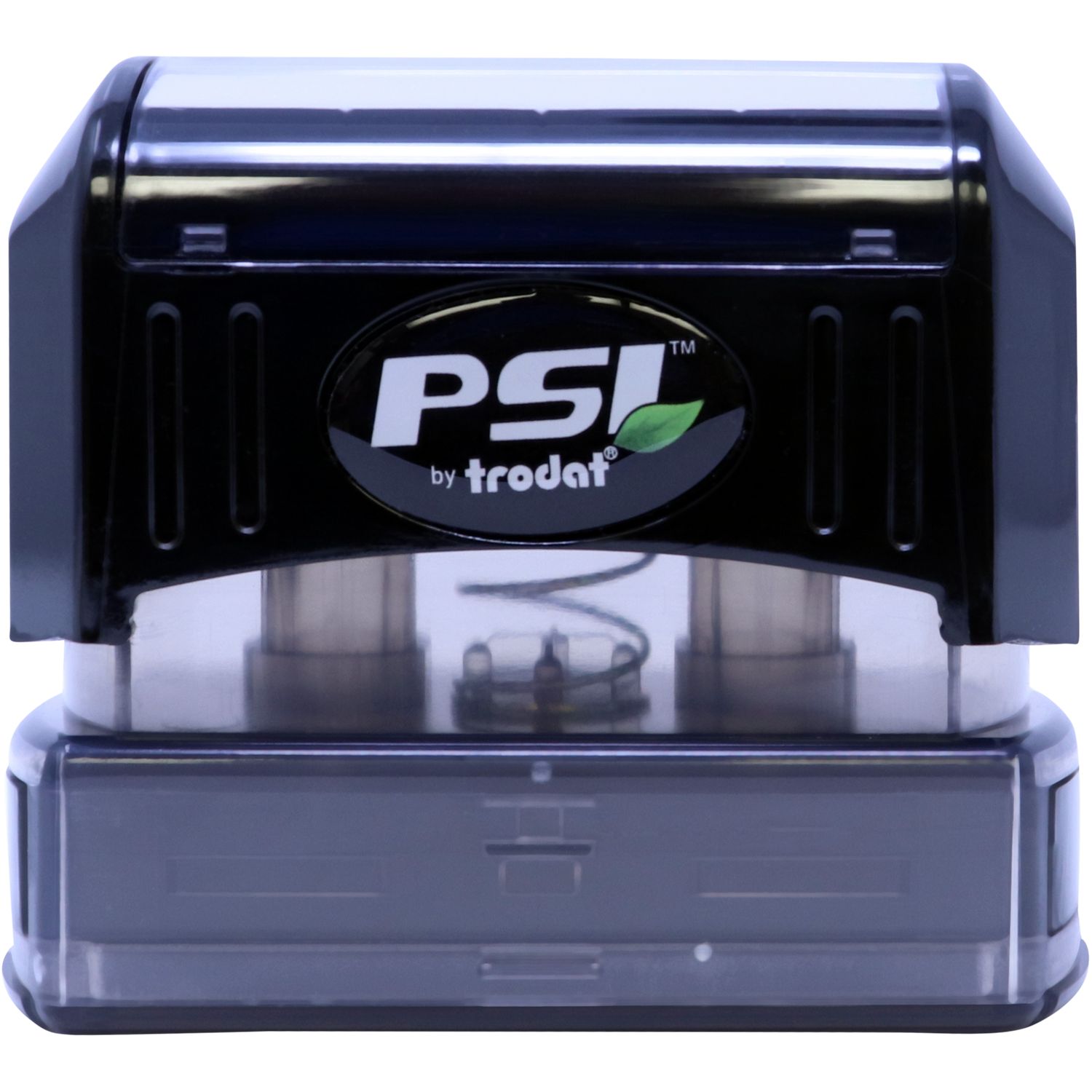 Trodat PS1 self-inking stamp with brand logo, close-up front view for office document marking and stamping
