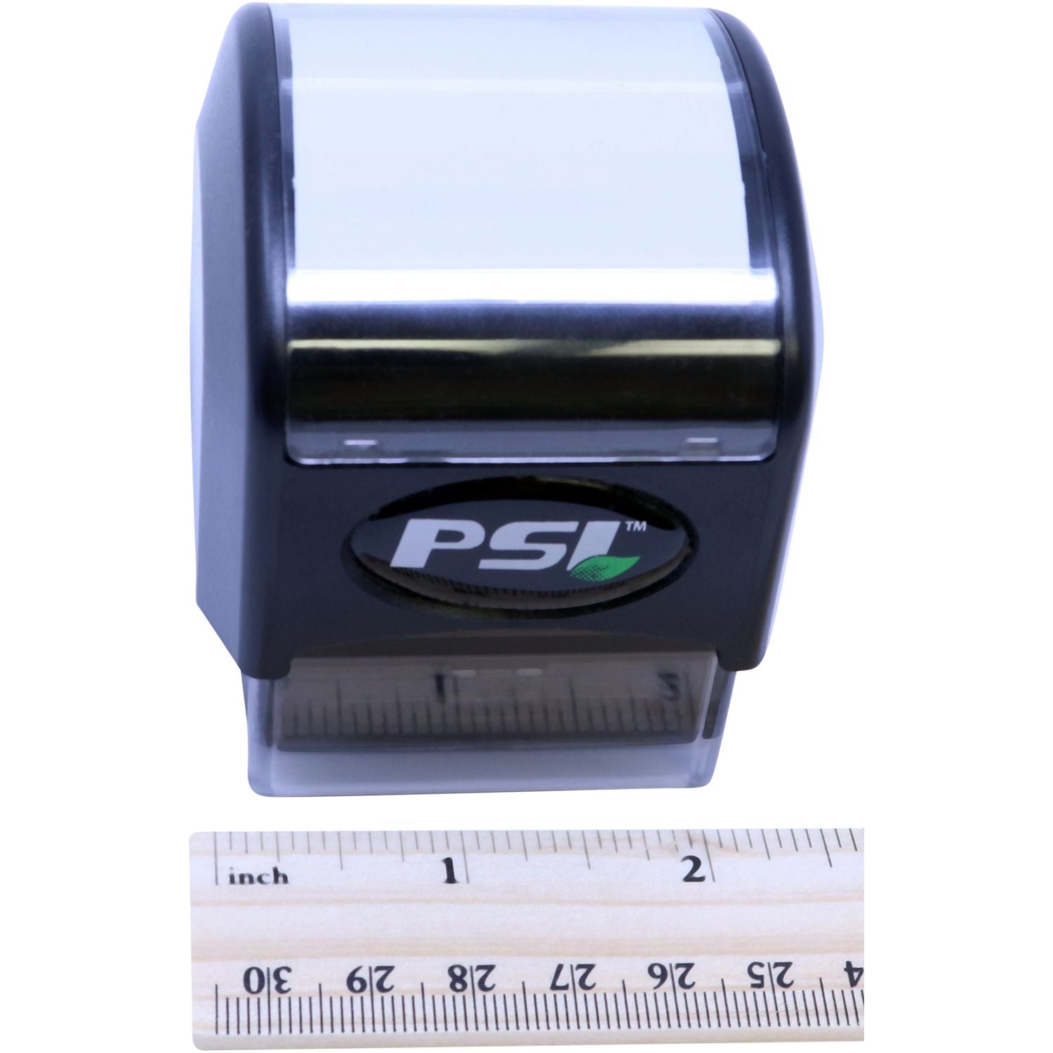 PSI-branded compact measuring device shown with a ruler for product sizing and dimension reference in a listing