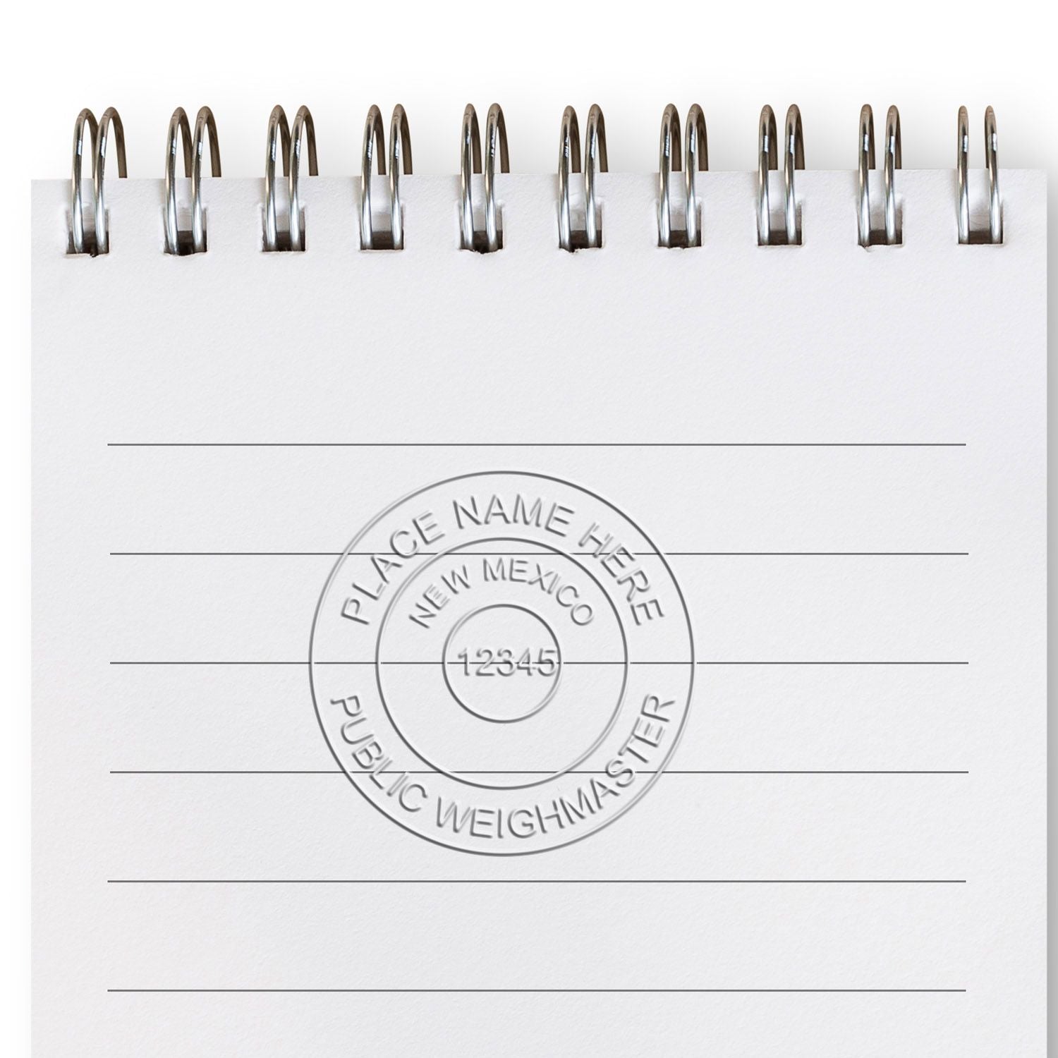 Blank spiral notebook mockup with lined paper and customizable address stamp placeholder for stationery branding.