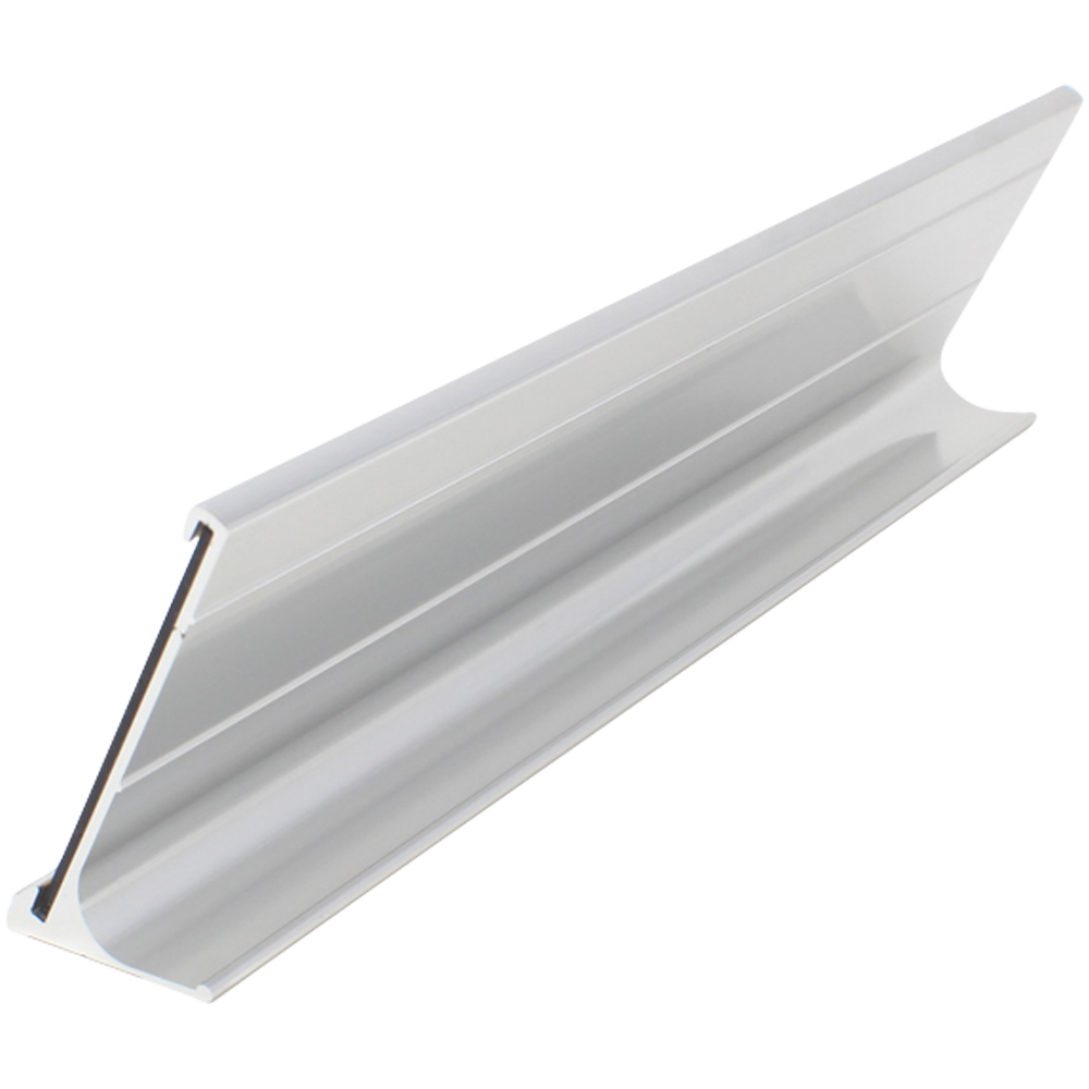 White aluminum corner trim profile, sleek modern architectural molding on isolated white background