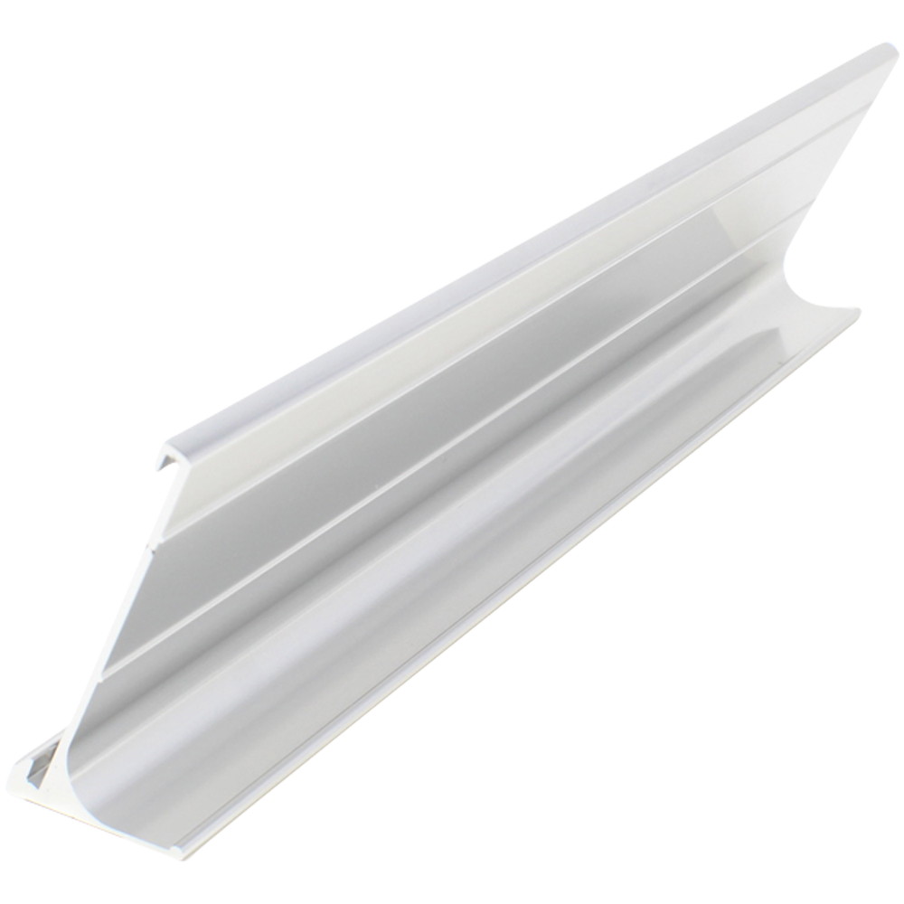 White aluminum trim molding profile on a white background, ideal for modern interior finishing and edge protection.