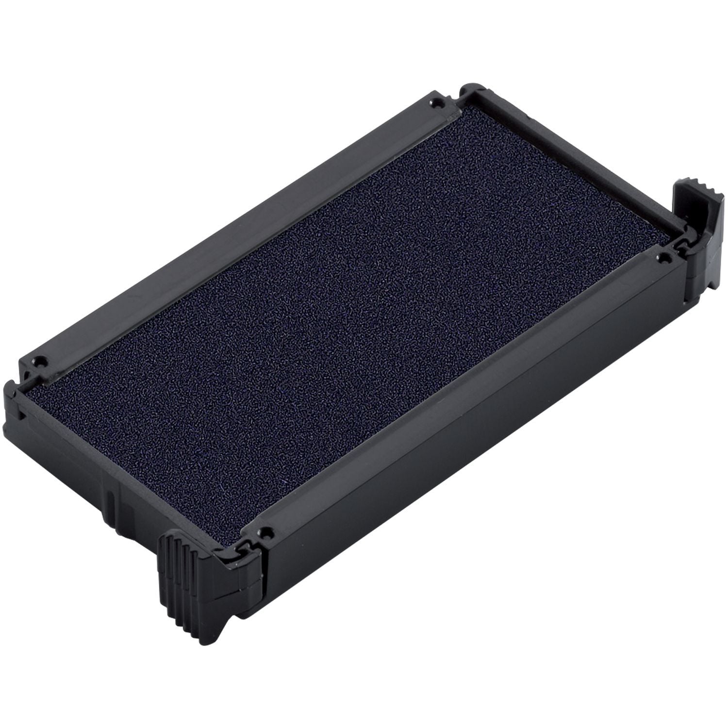 Black self-inking stamp pad refill with durable plastic frame on white background