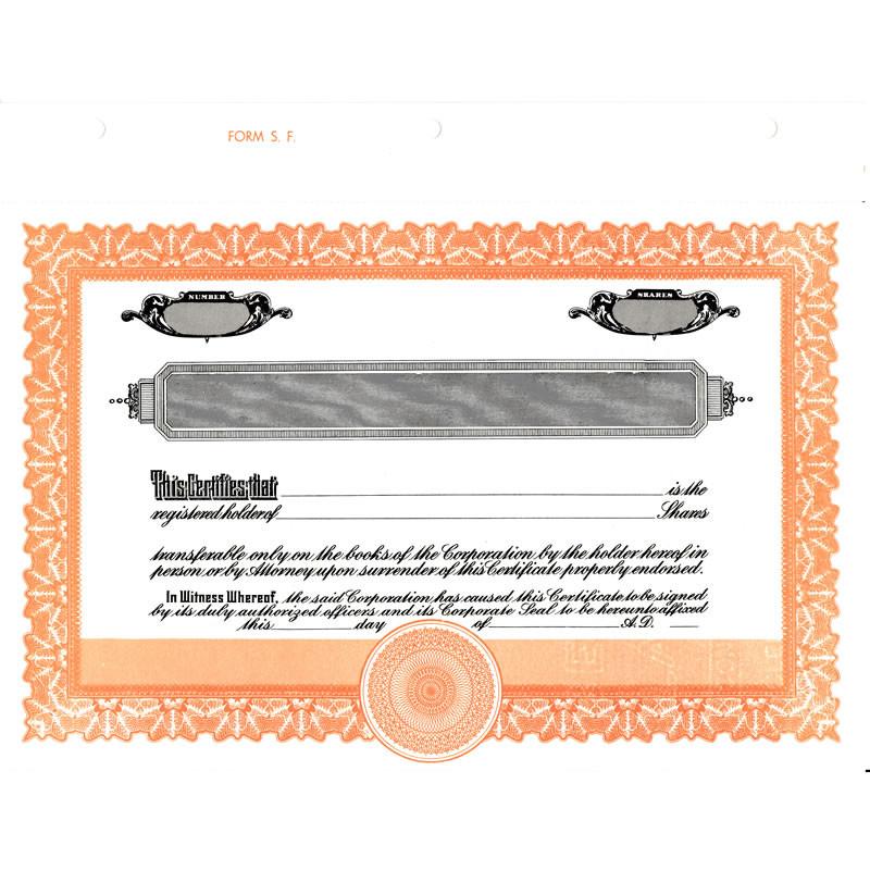 Vintage shareholder certificate with ornate border and official seal, documenting corporate ownership and authorized certificate holder.