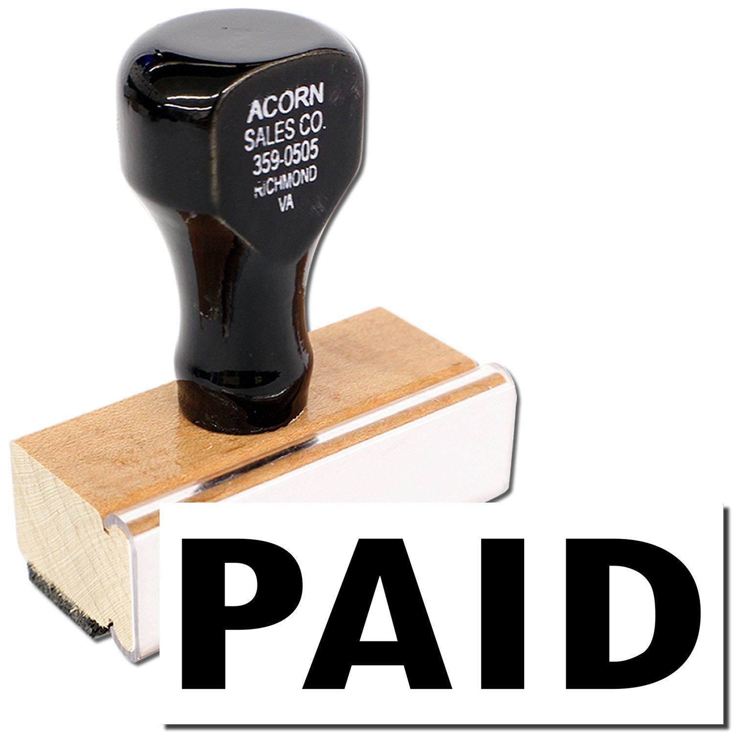 Acorn Sales Co. PAID rubber stamp on ink pad for office payment processing and documentation