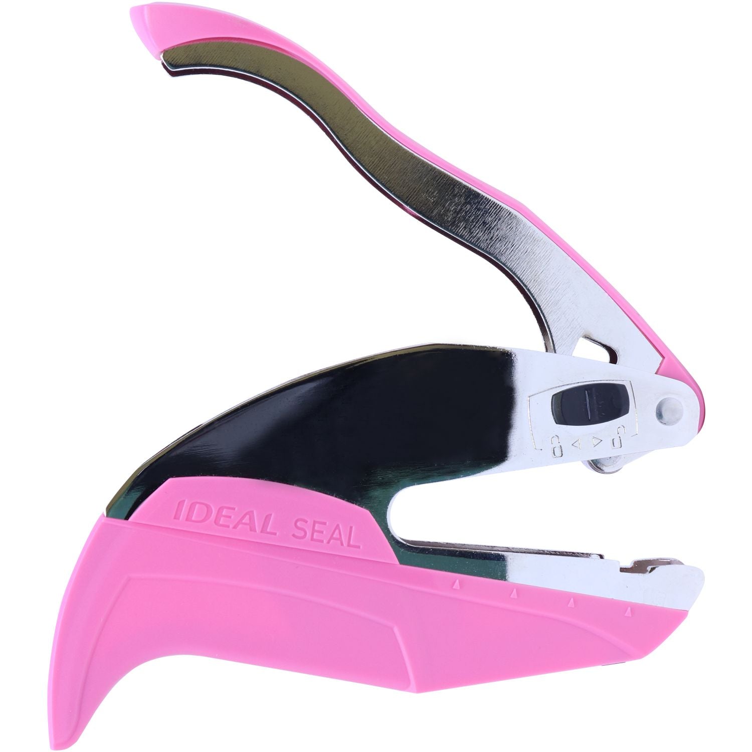 Pink and black Ideal Seal handheld bag sealer on a white background.