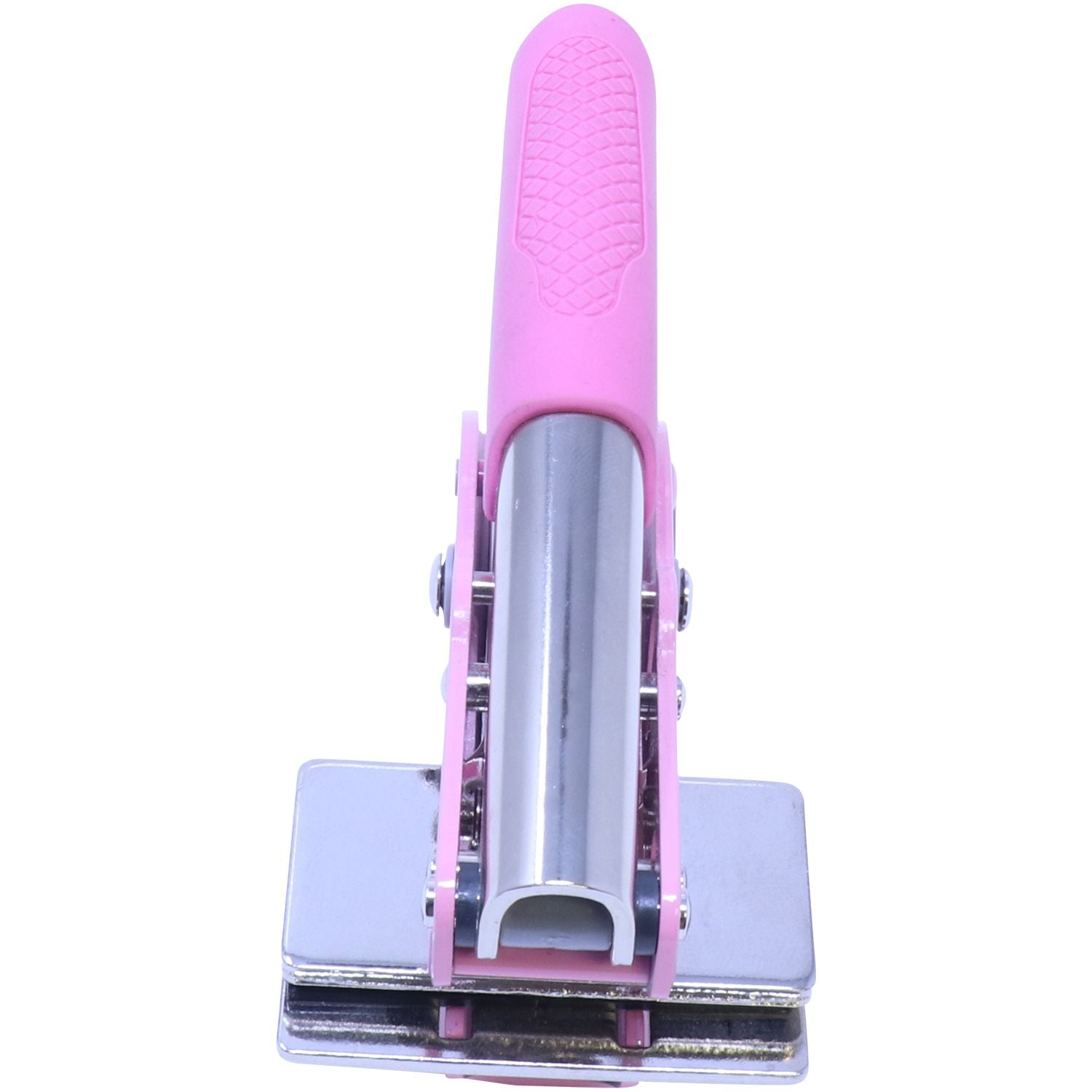 Pink and silver mini stapler isolated on white background