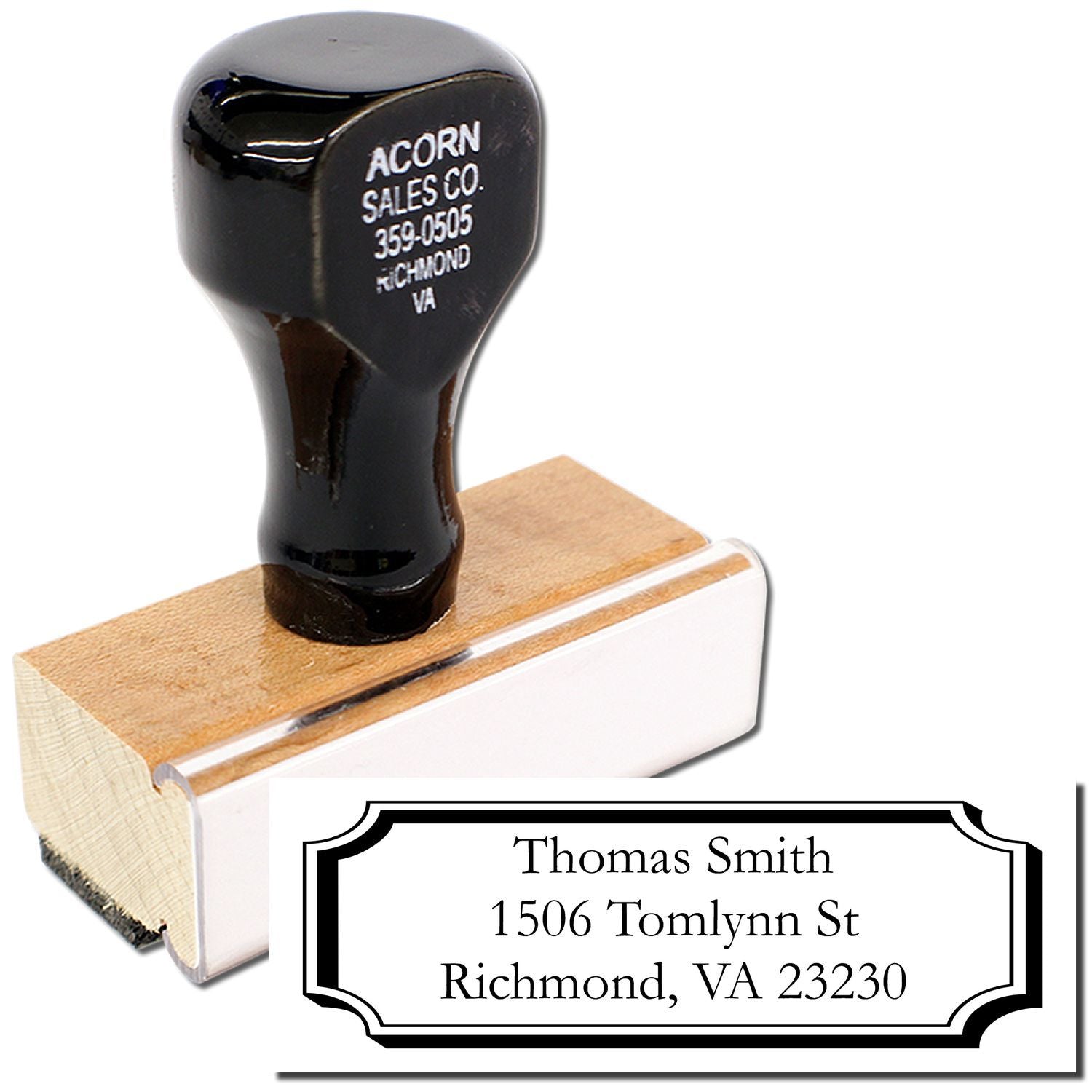 Custom address rubber stamp with name and Richmond, VA return address for mailing envelopes.