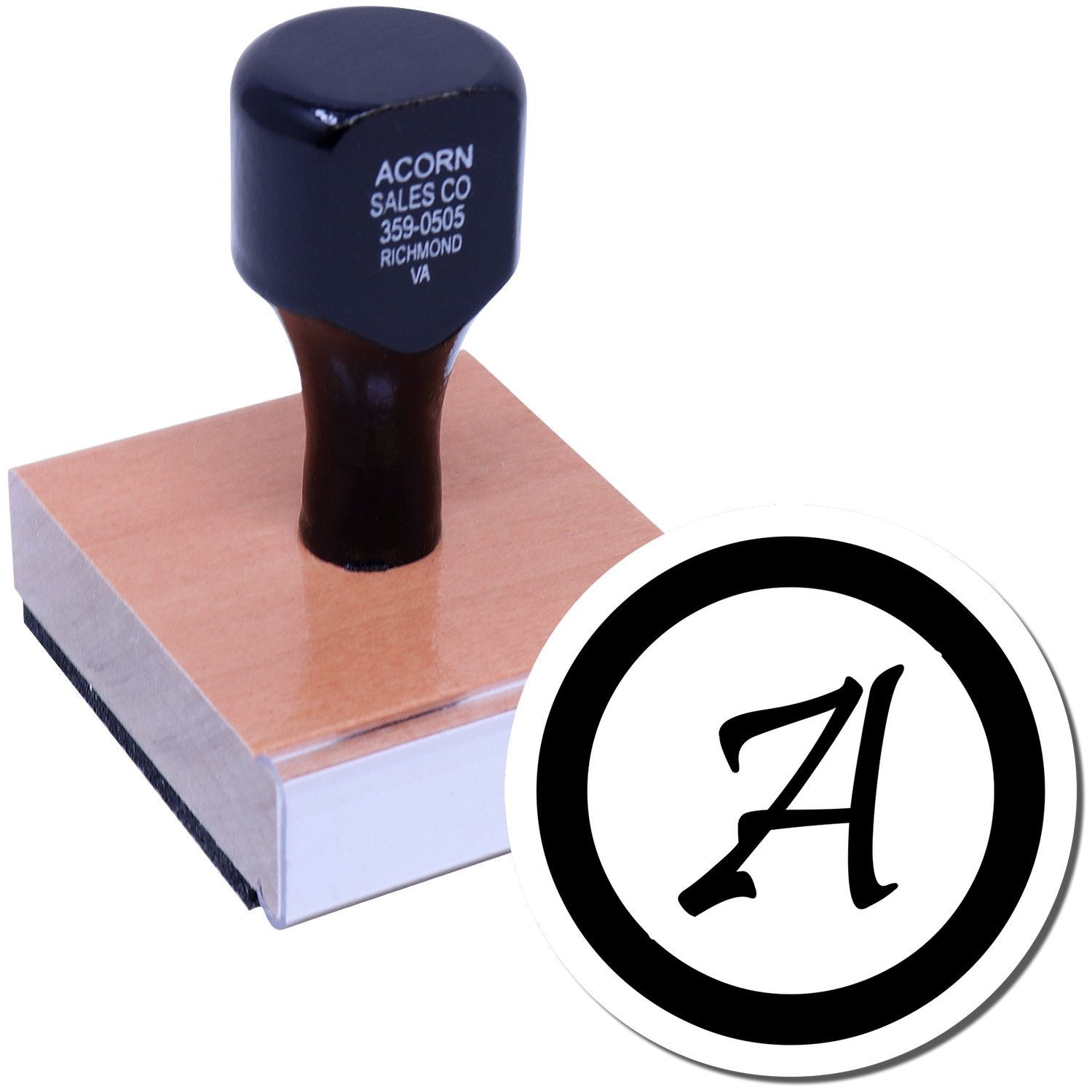 Custom pre-inked rubber stamp with monogram A, perfect for personalized business branding, office use, and document marking.