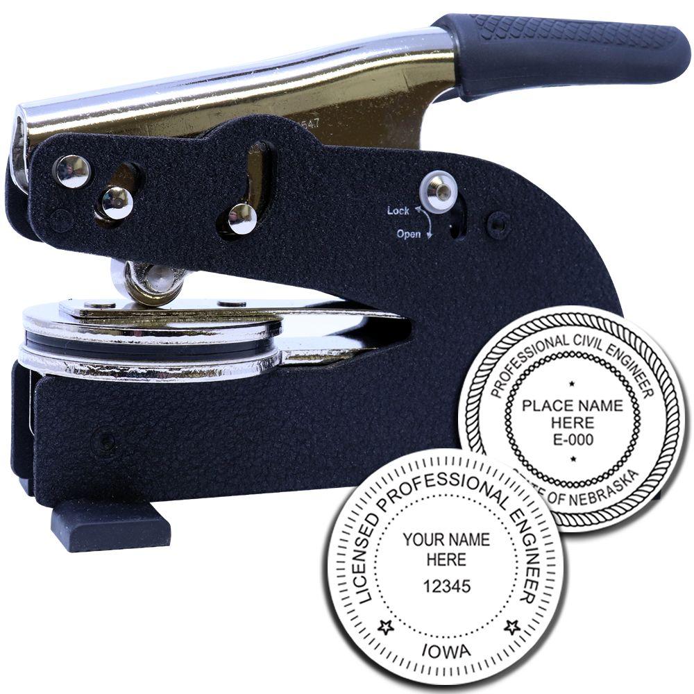 Professional engineer embossing seal stamp press with custom state PE seal impressions.