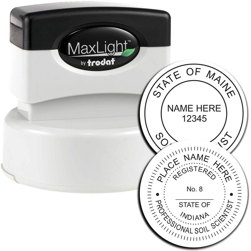 MaxLight by Trodat self-inking stamp with custom round seal impressions for notary and professional certification.