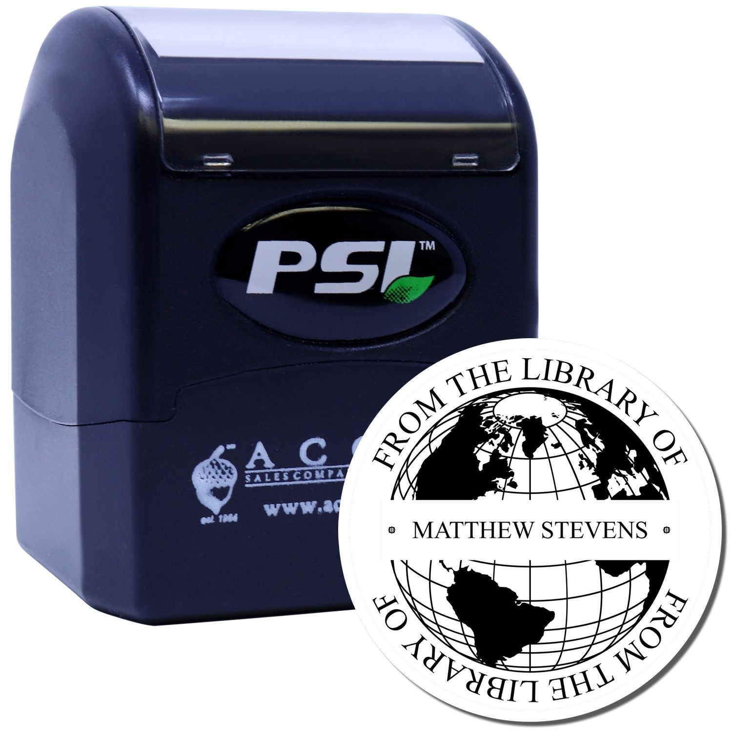 Custom self-inking library rubber stamp by PSI for personal books, From the Library of Matthew Stevens design.