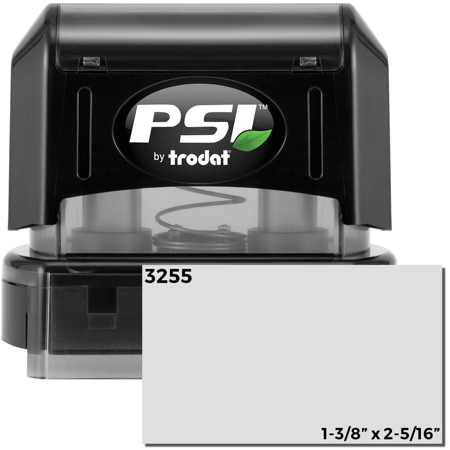 A psi stamp with a stamped image shows an impression size of approximately 1-1/4" x 2-1/4".