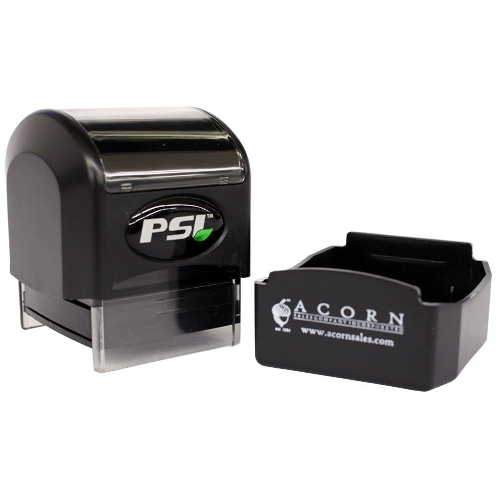 Self-inking rubber stamp with replacement ink pad for custom business branding and logo stamping