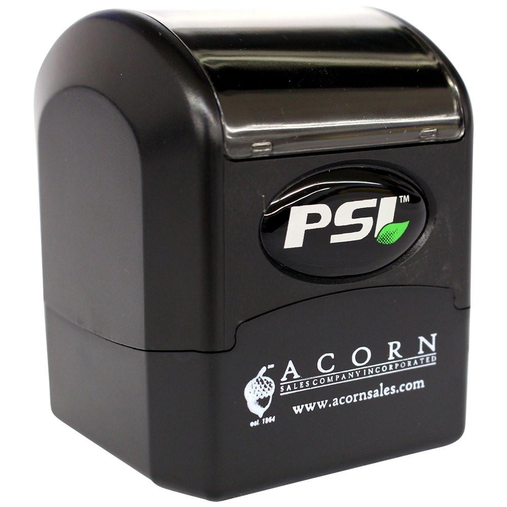 PSI self-inking rubber stamp with Acorn Sales branding, ideal for custom business stamping and office use.