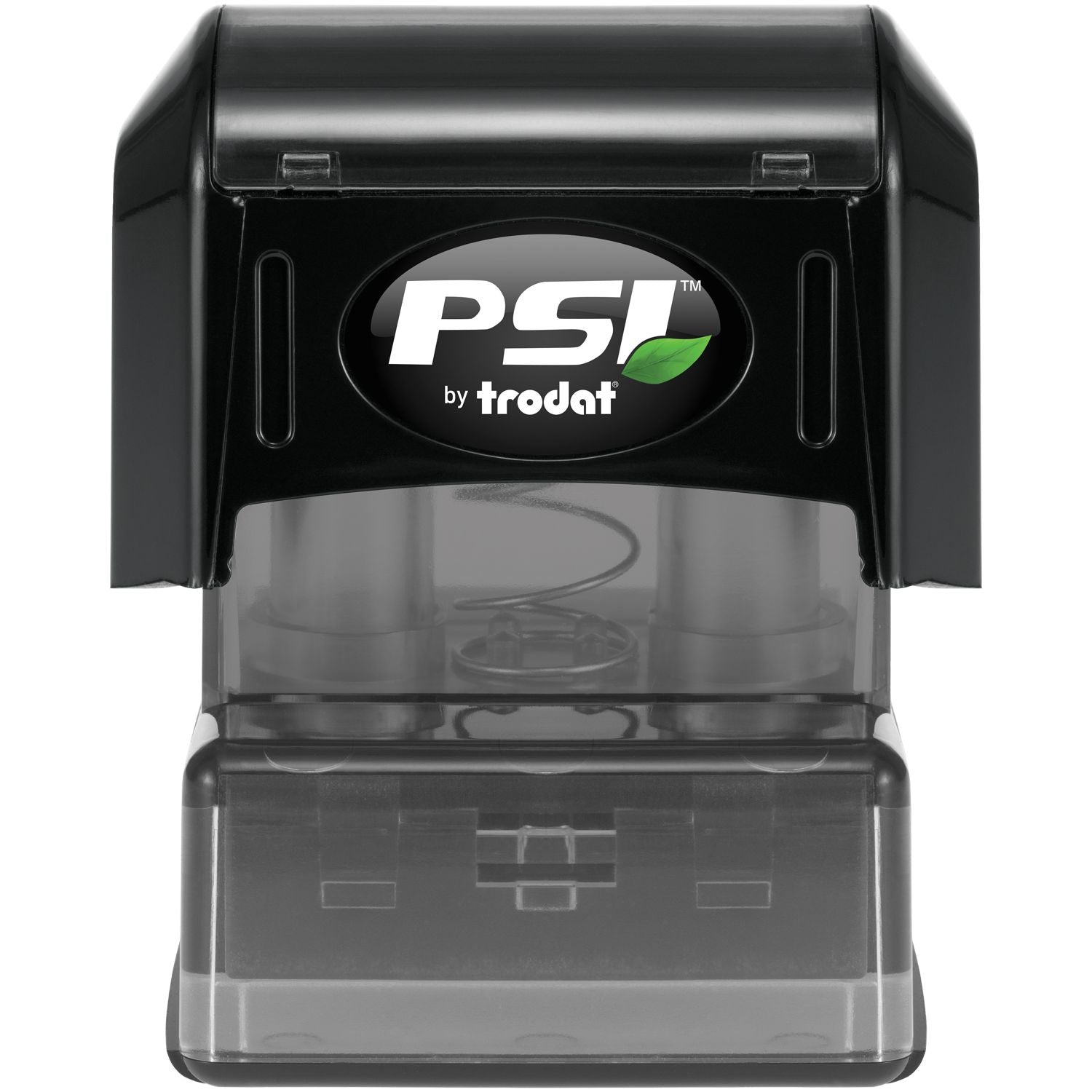 Trodat PS1 self-inking stamp front view showing PS1 by trodat logo for office labeling, paperwork, and document approval stamping.