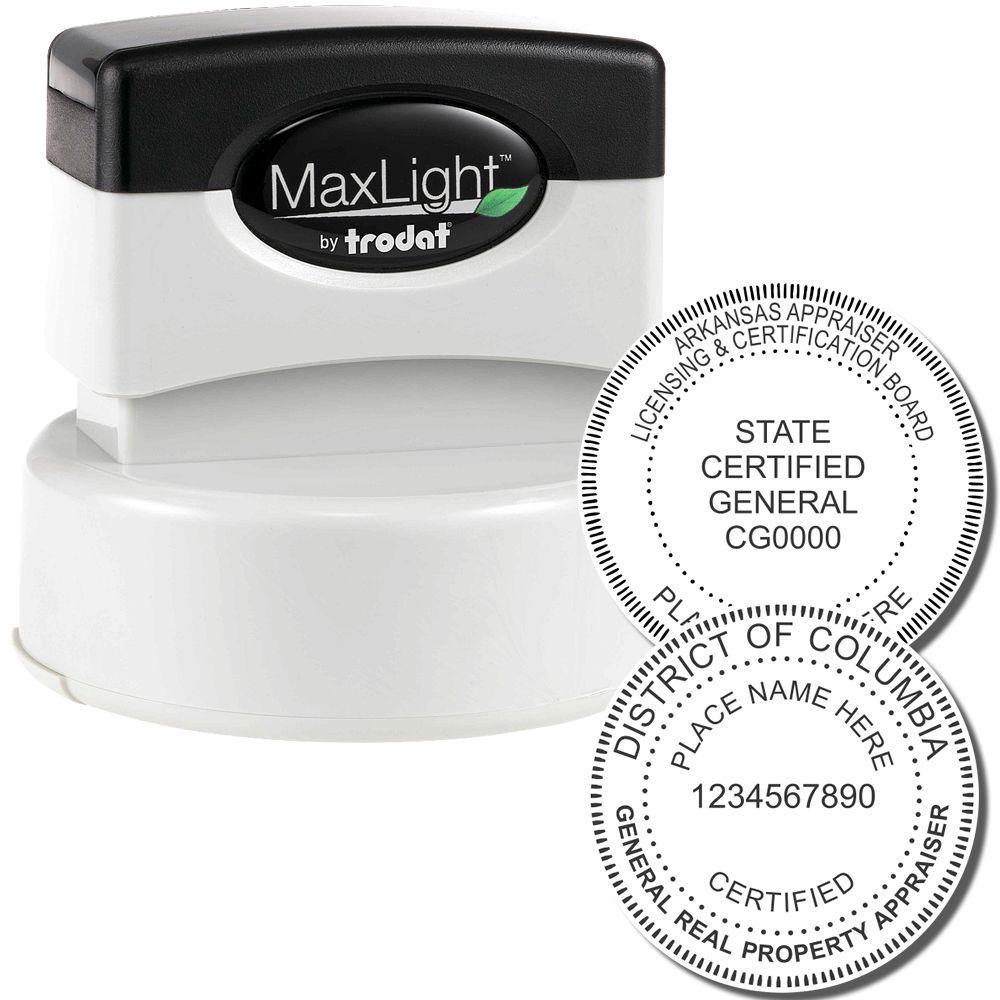 MaxLight by Trodat self-inking stamp with custom round certification seal imprint design