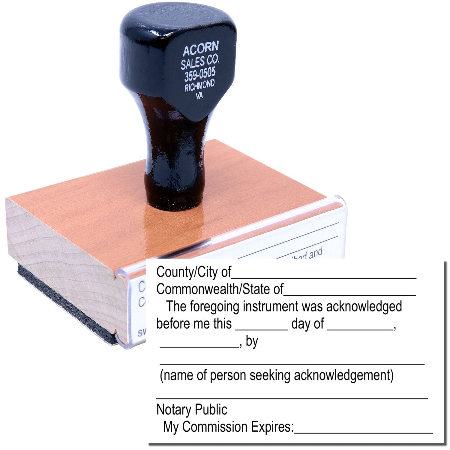 Notary public stamp on acknowledgment form with official seal and commission details.