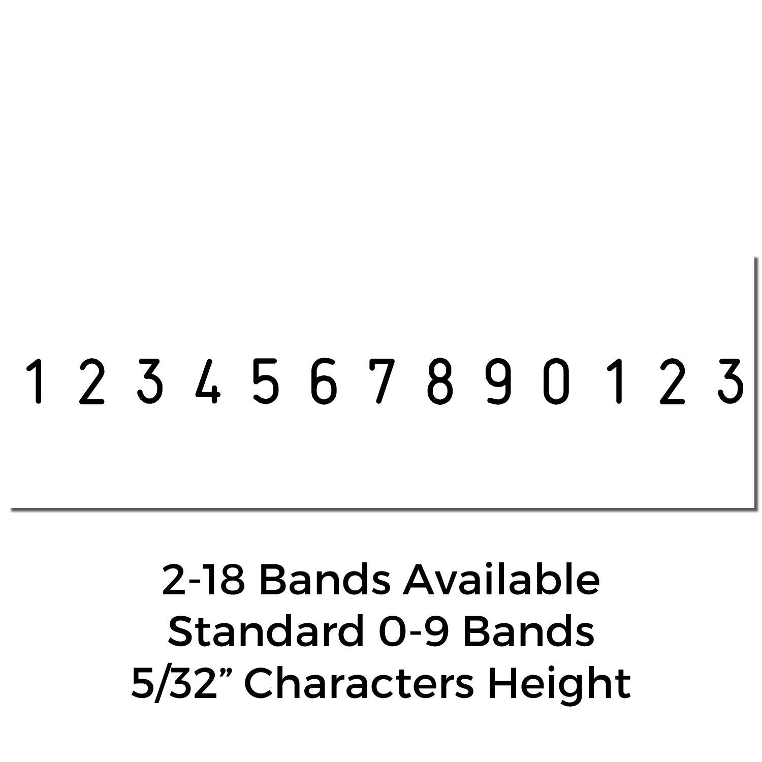 Black 0-9 number bands display with 5/32-inch character height and 2-18 band options on a white background.