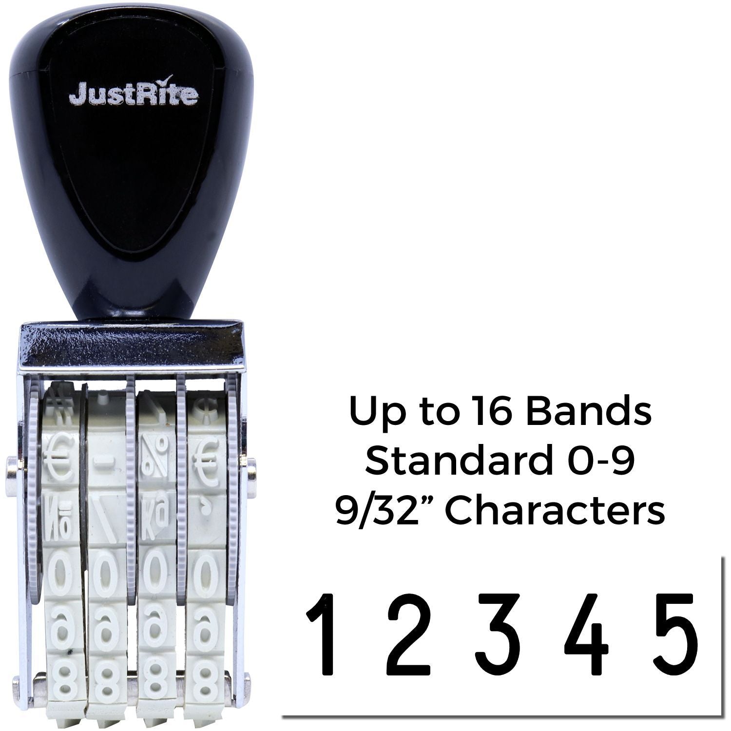 JustRite adjustable self-inking date stamp with 16 bands and 9/32-inch characters