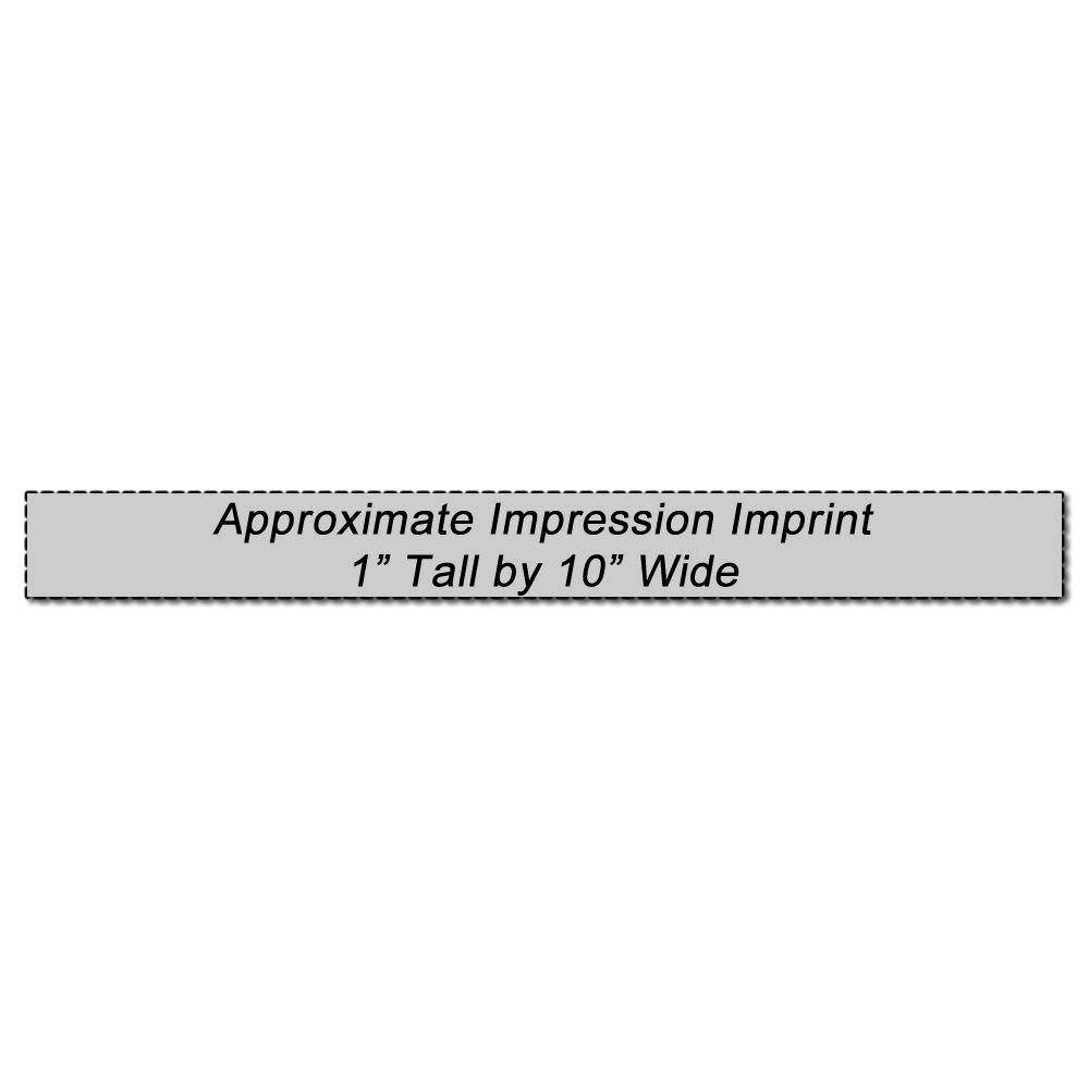 Approximate Impression Imprint size guide: 1-inch tall by 10-inch wide label for printing placement.
